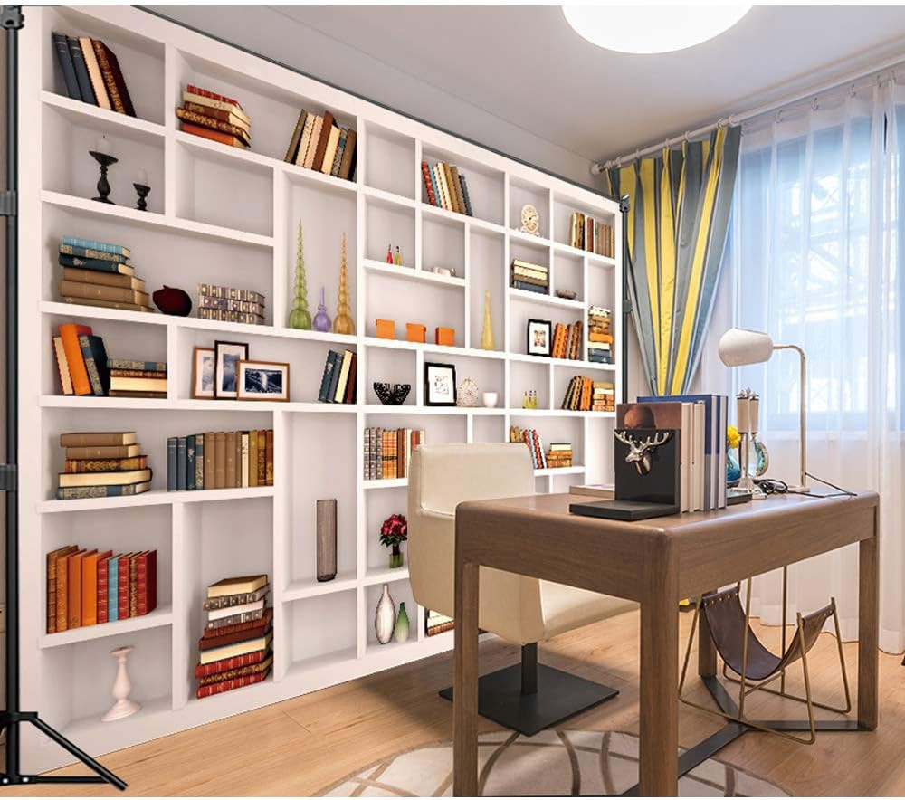 7x5ft White Bookshelf Backdrop Bookcase Backdrop for Office & Home Office Decora