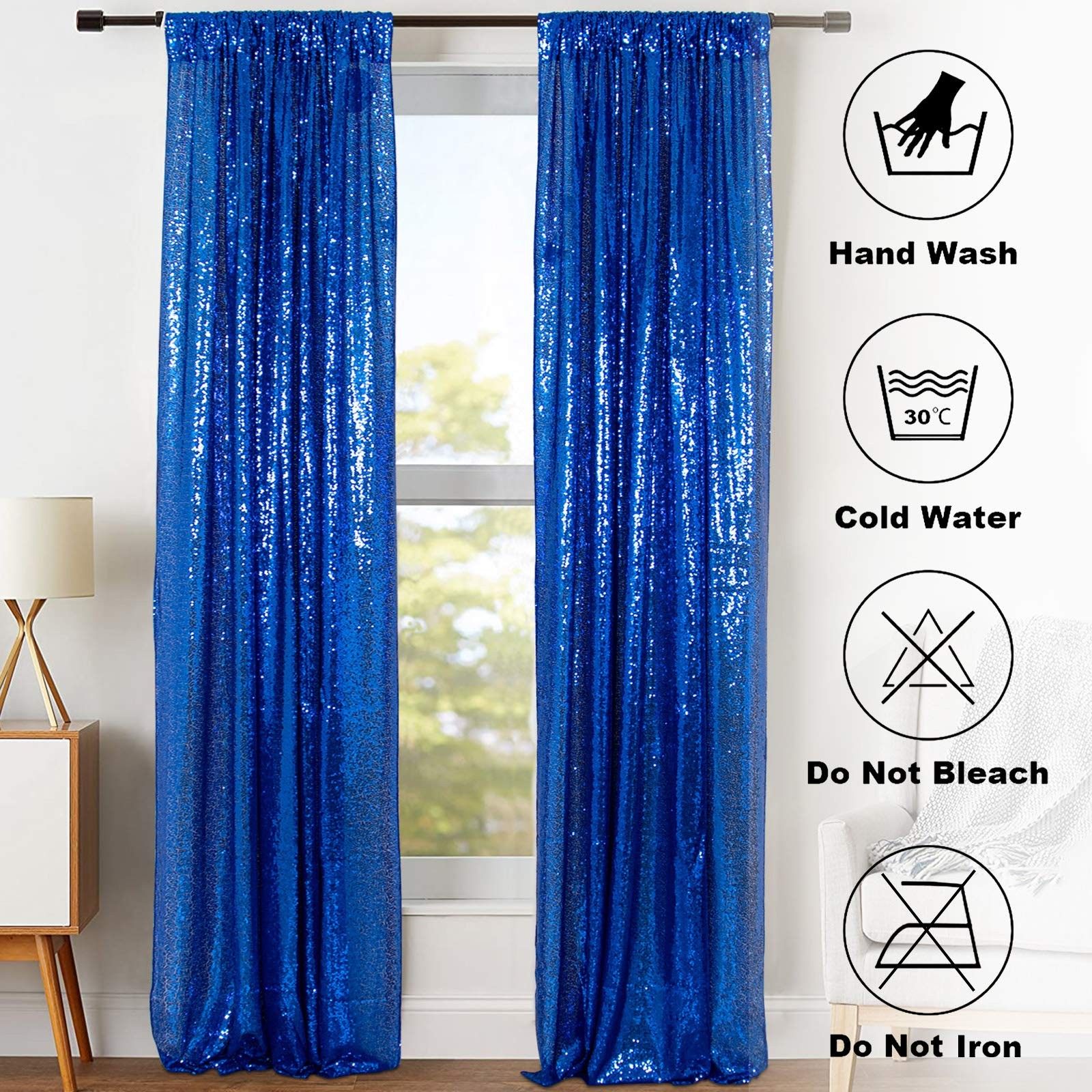 Sequin Curtains 2 Panels Royal Blue 2FTx8FT Sequin Photo Backdrop Sequin Back…
