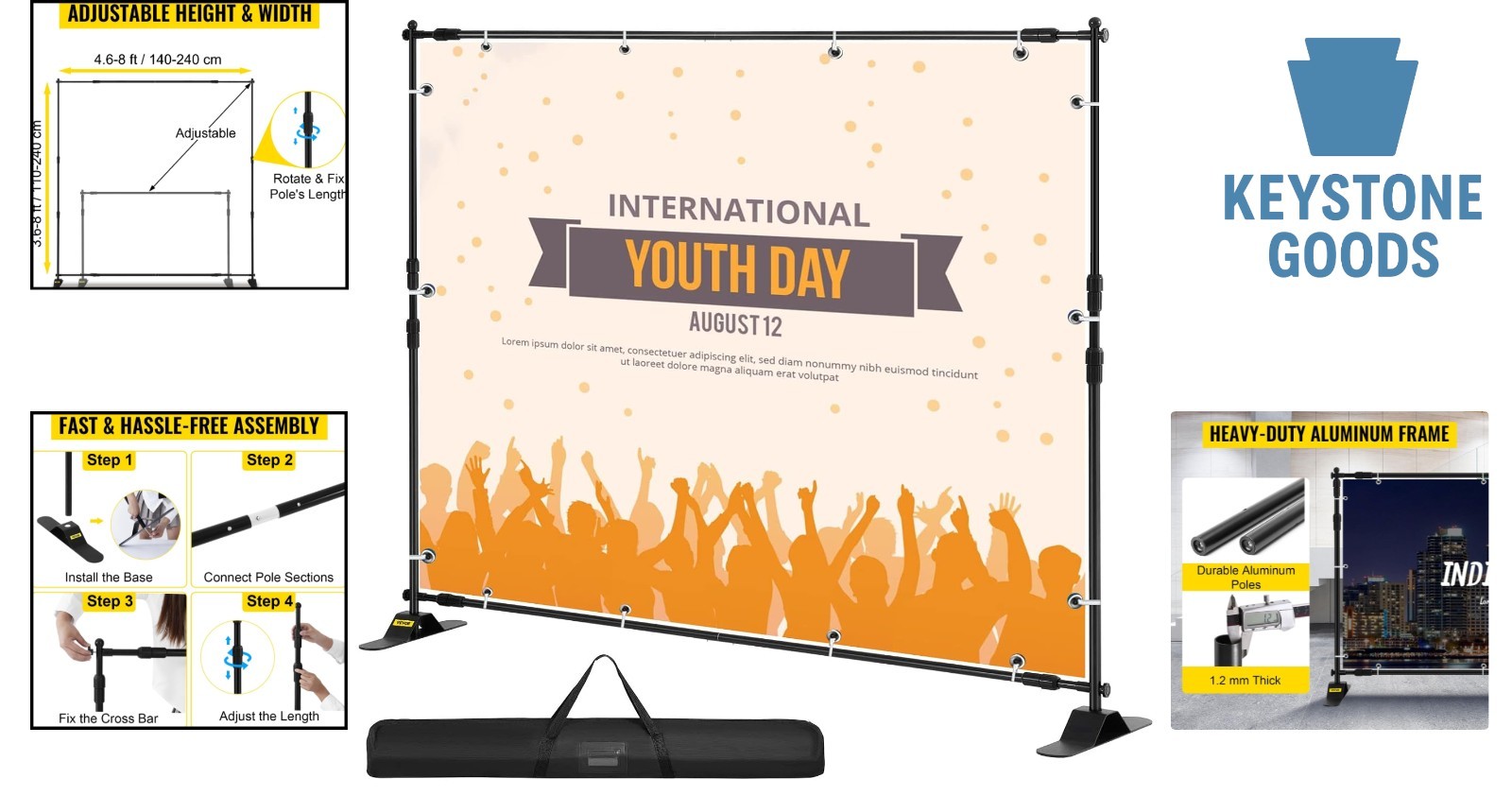 8’x8′ Adjustable Aluminum Backdrop Stand for Events & Trade Shows