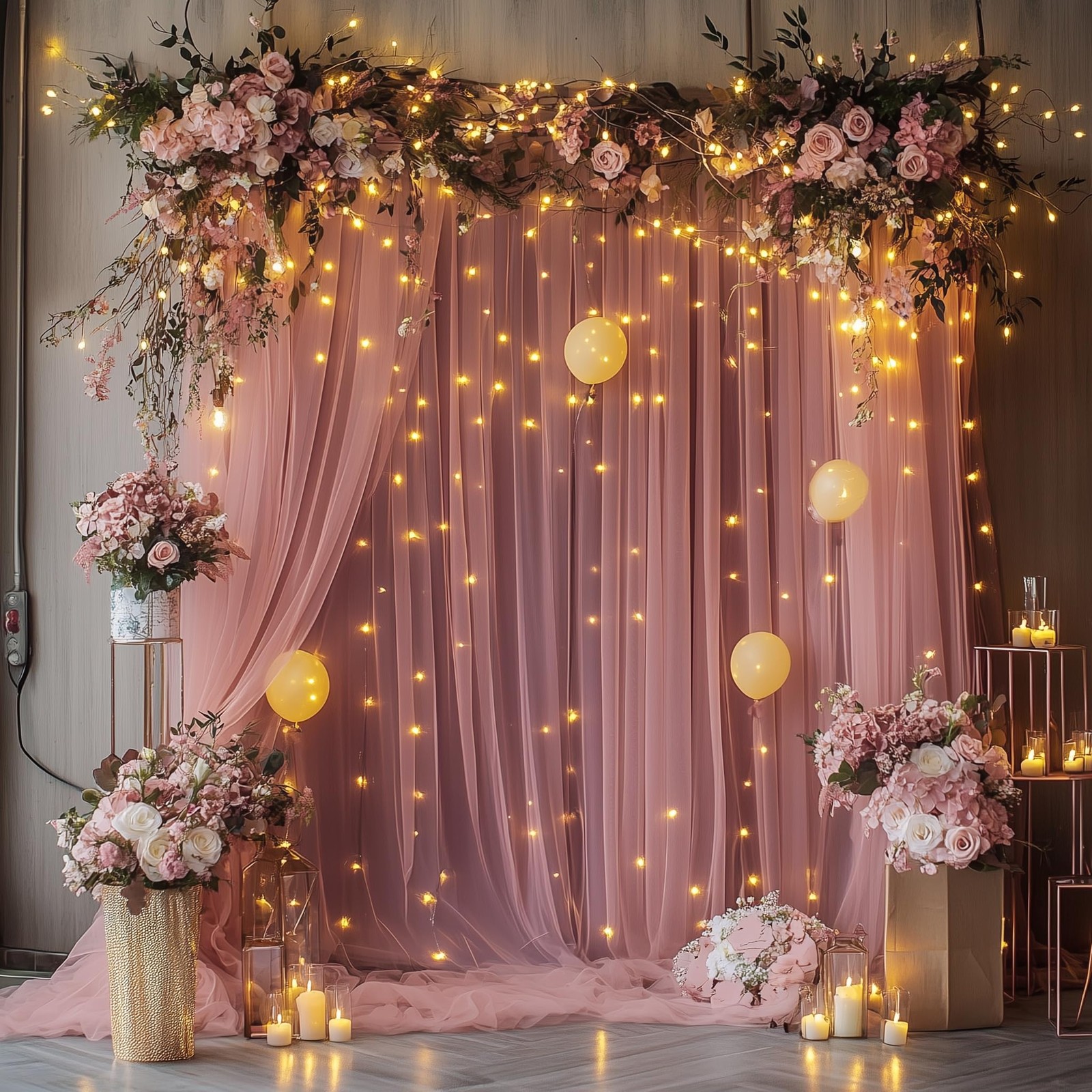 Tulle Backdrop Curtain Lights String 10×8 Ft Dusty Rose Sheer 2 Panels