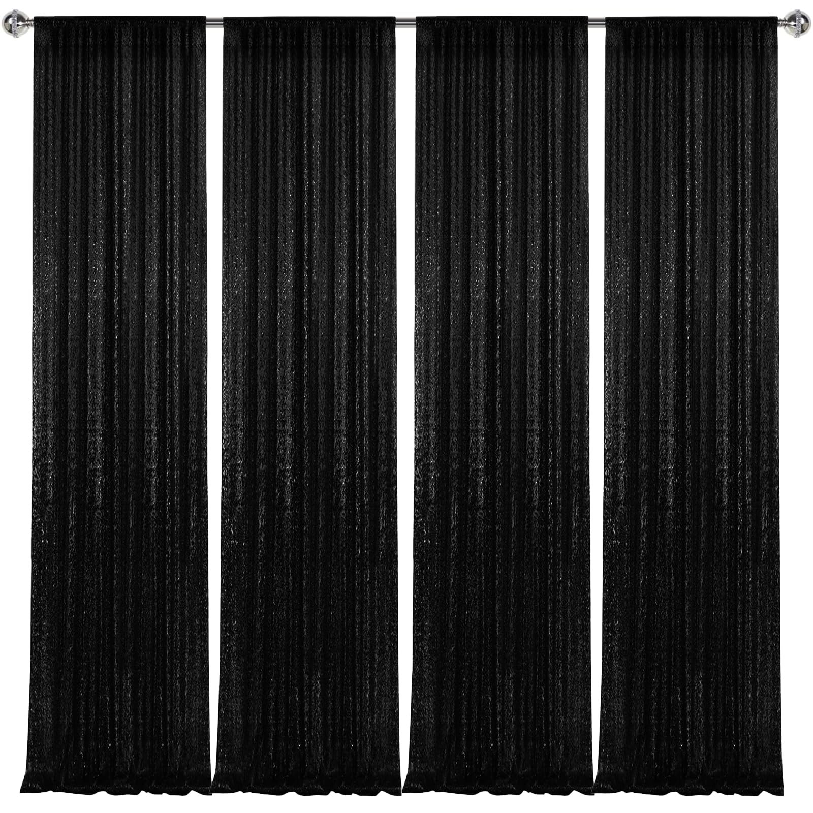 4 PCS 2x8ft Black Sequin Backdrop Curtains Glitter Photography Background Hub