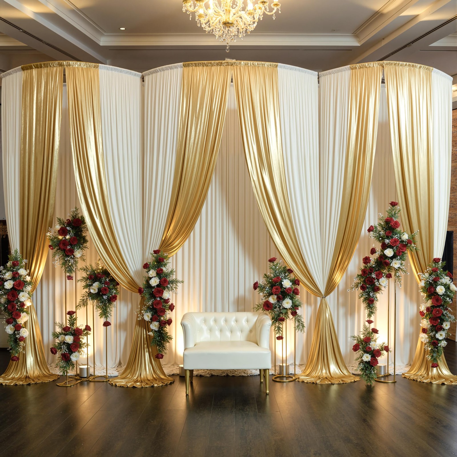 Party Village 60ft×15ft Ivory Backdrop Curtain W5′ x H15′(12 panels),
