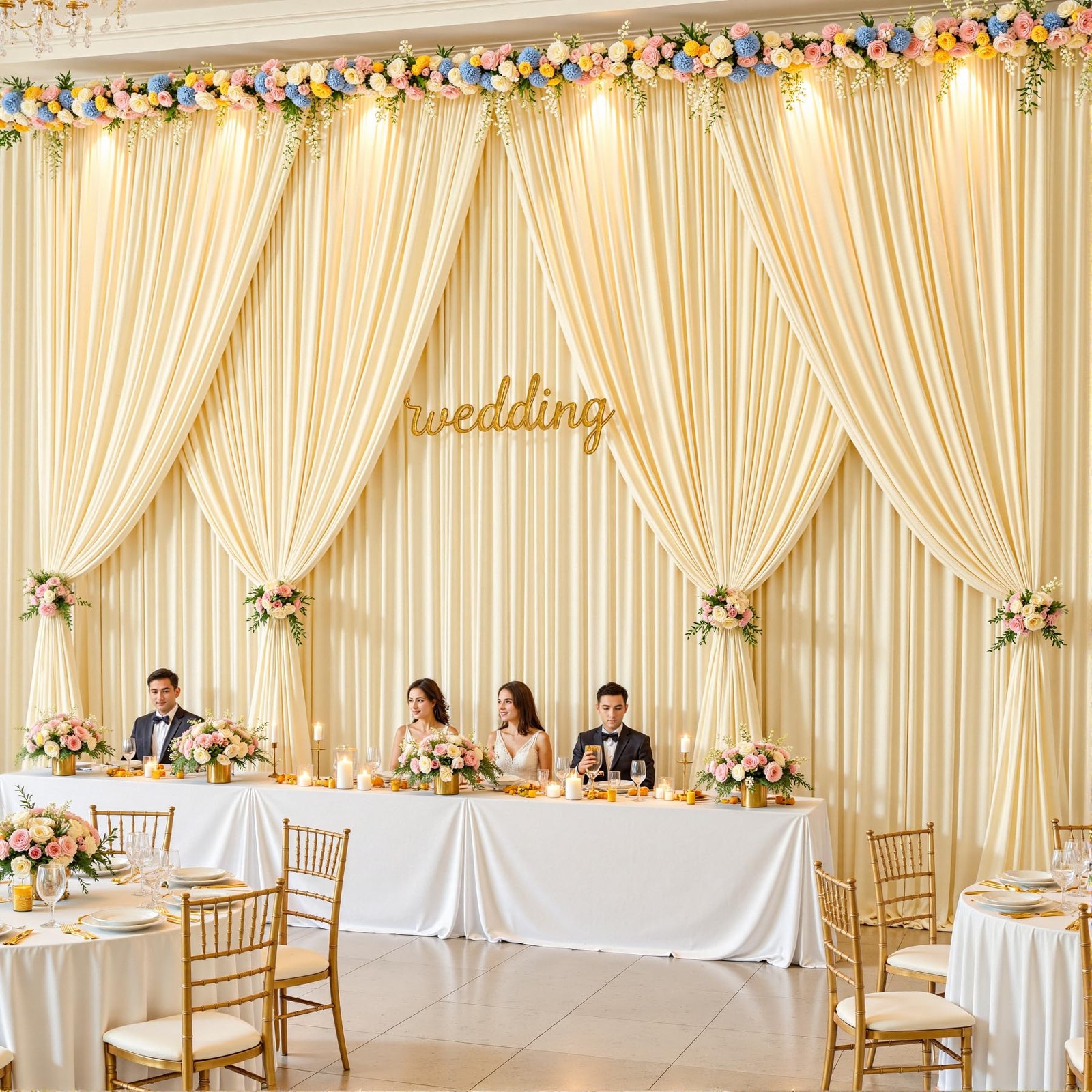 10 Panels Champagne Backdrop Curtains – W4′ x H10′(10 panels),
