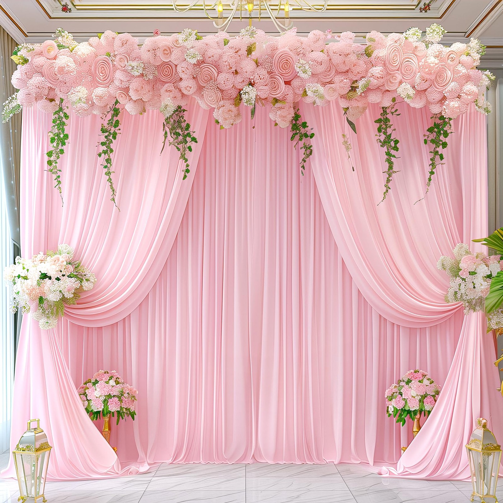 Pink Backdrop Curtains Wrinkle Free Polyester Photography Drapes 16x10FT Wall