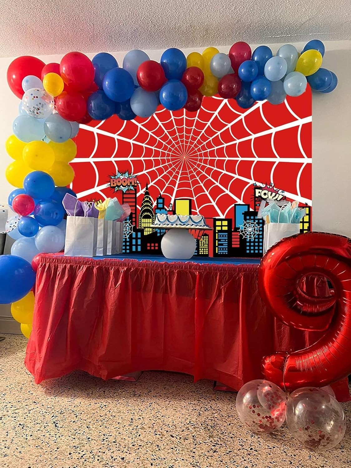 Red Spider Web Backdrop 7x5FT Cartoon City Super Heros 7x5FT: Bx23