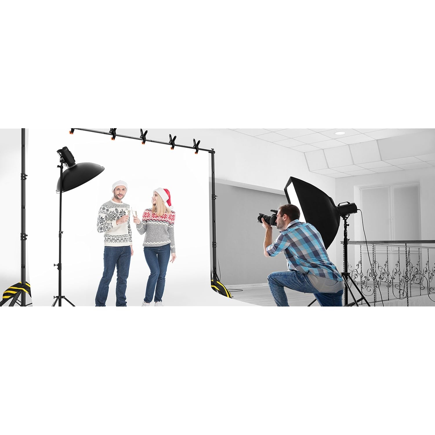 3-in-1 Portable Backdrop Stand Adjustable Background Banner Holder Tripod Metal