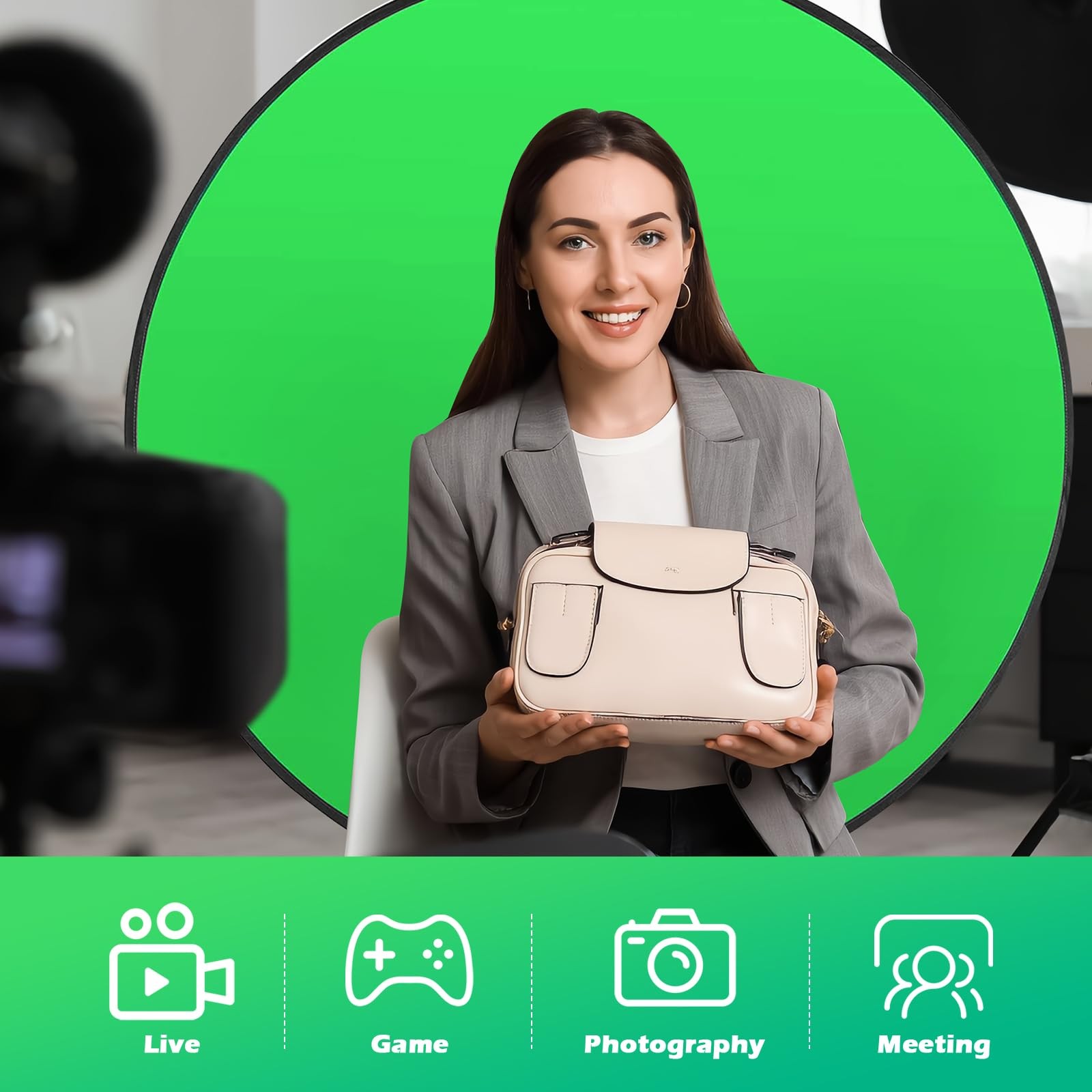Portable Green Screen Chair, 57 in Collapsible Greenscreen Backdrop with Stan…