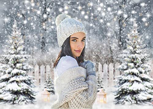 Winter Photography Backdrop Glitter Snowy Forest Pine Tree Background Snow 7×5