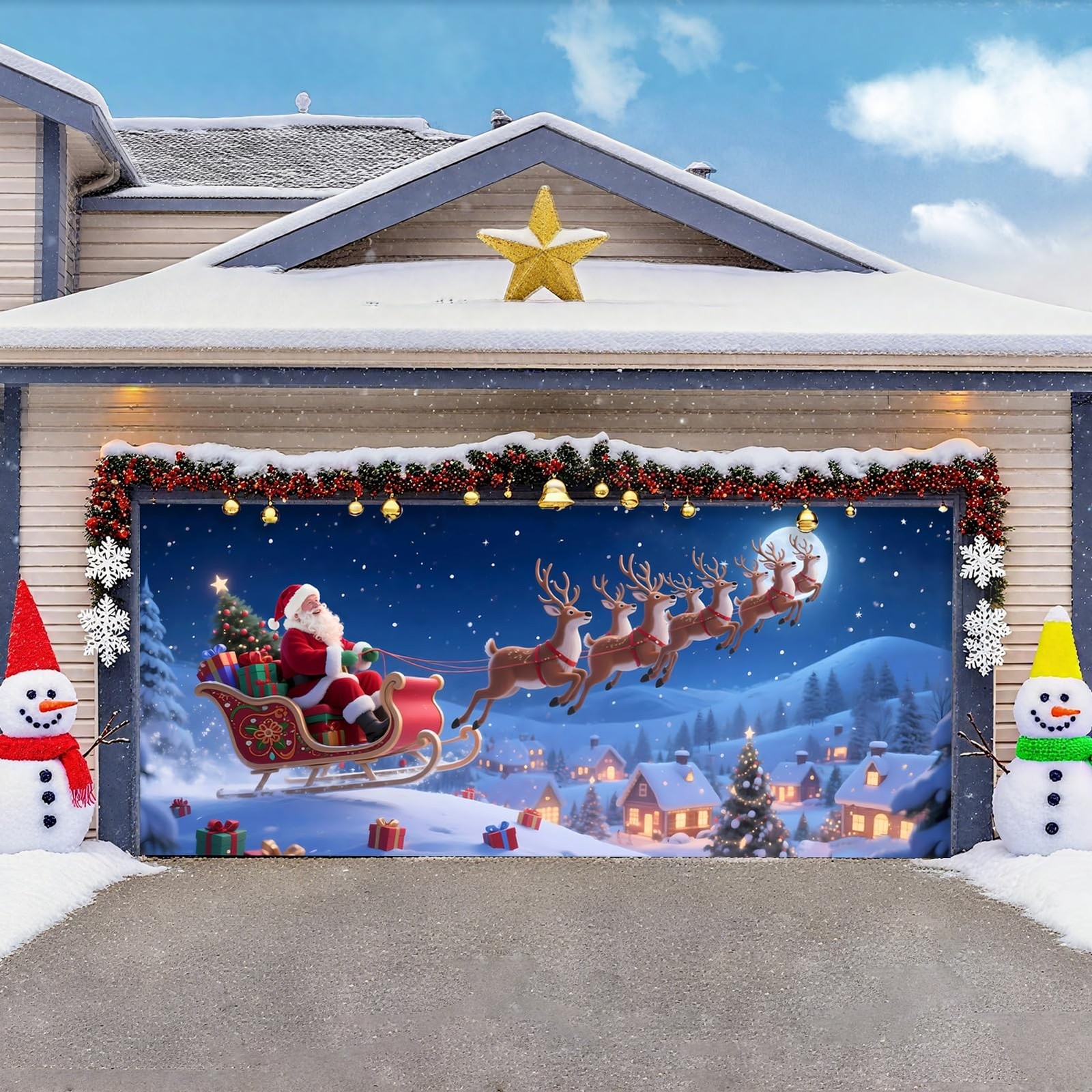 Christmas Garage Door Cover, Large Christmas Banner Backdrop Decorations Hang…