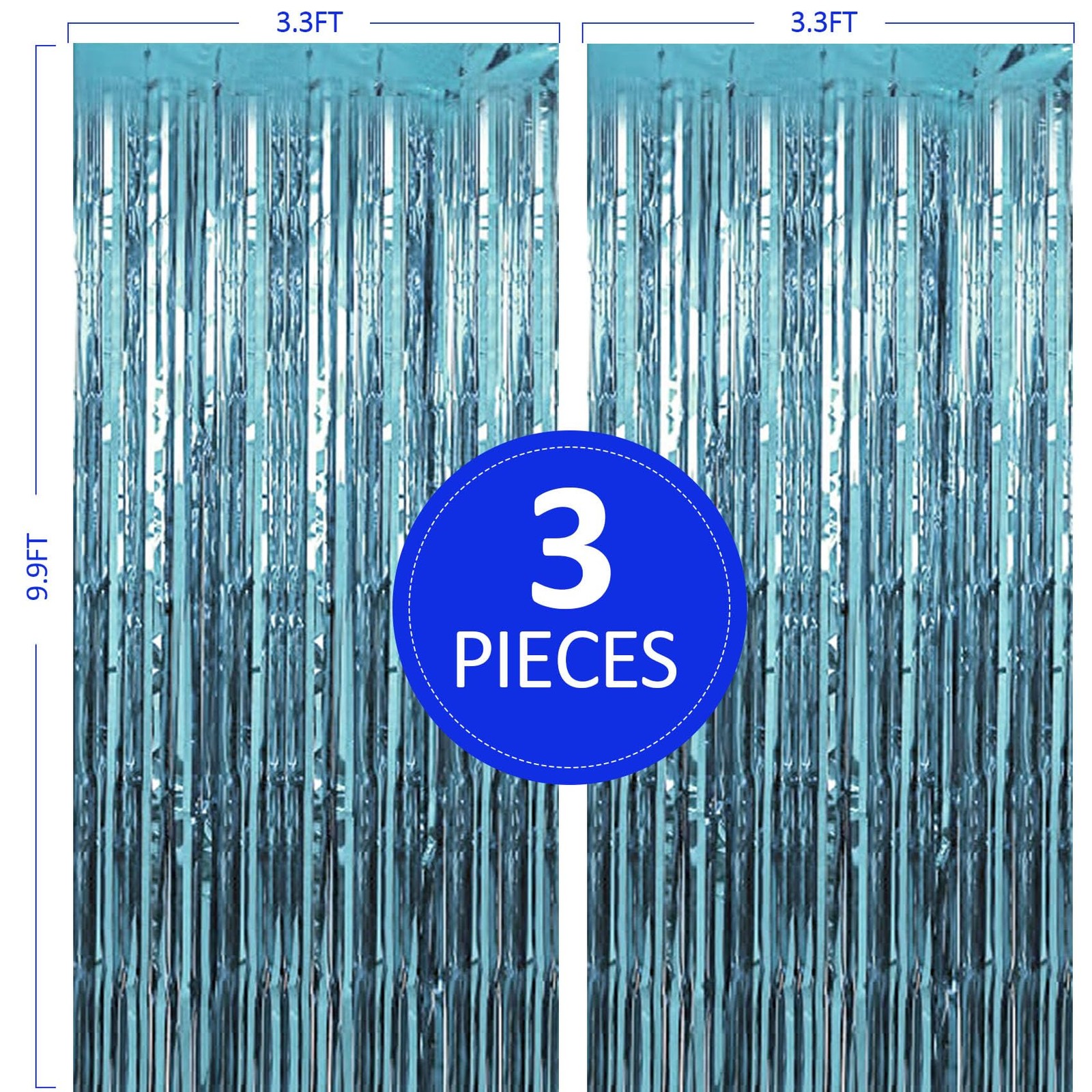 3 Pack Light Blue Foil Fringe Backdrop Curtain Streamer Birthday 3.3×9.9 ft