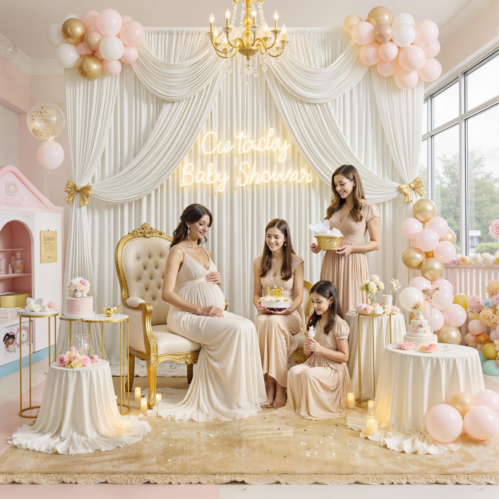 10 ft x 8 ft Free Ivory Backdrop Curtain for Wedding Parties, Polyester Ivory…