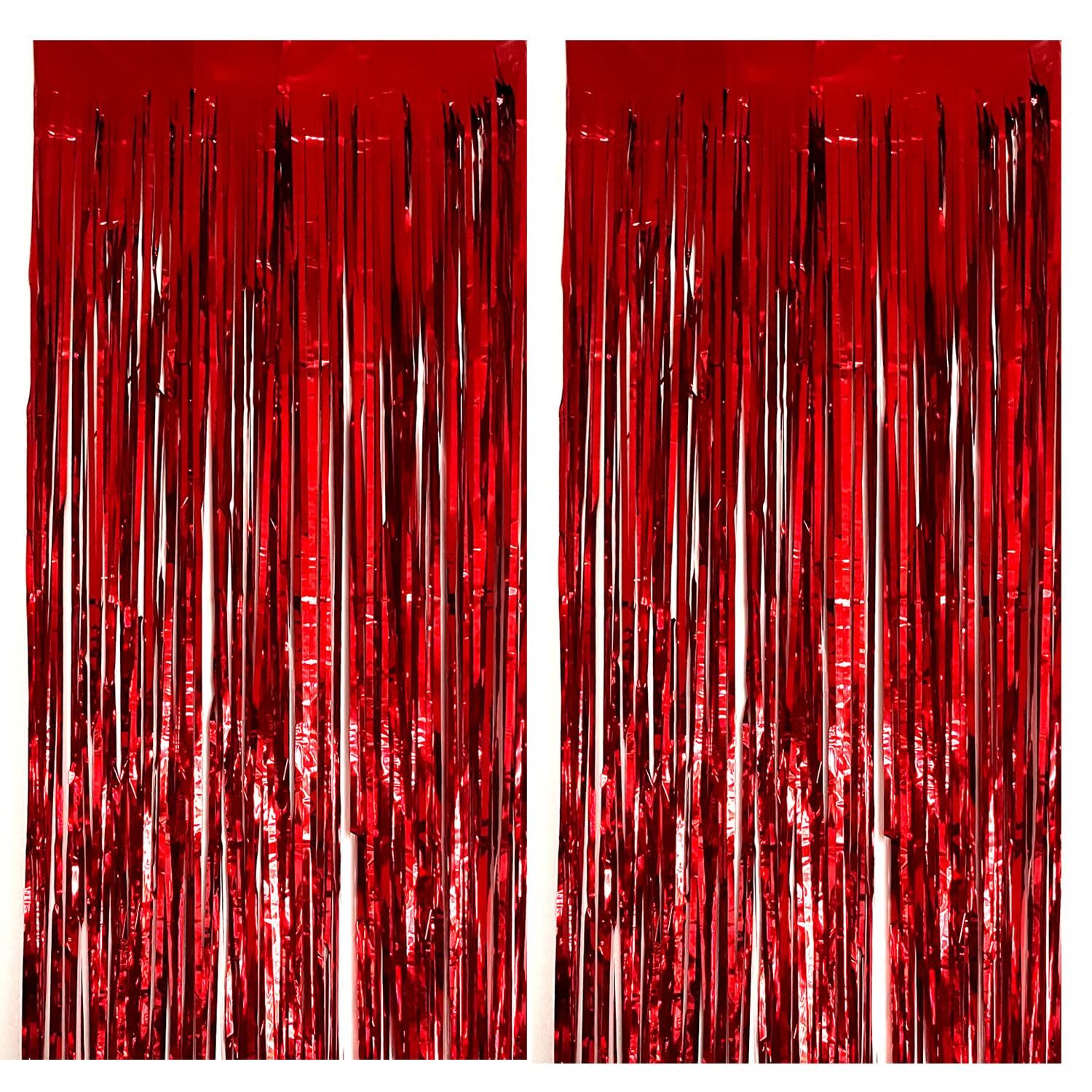 2PCS Red Foil Fringe Curtains 3.28 x 6.56Ft Baby Shower Birthday Party Decor