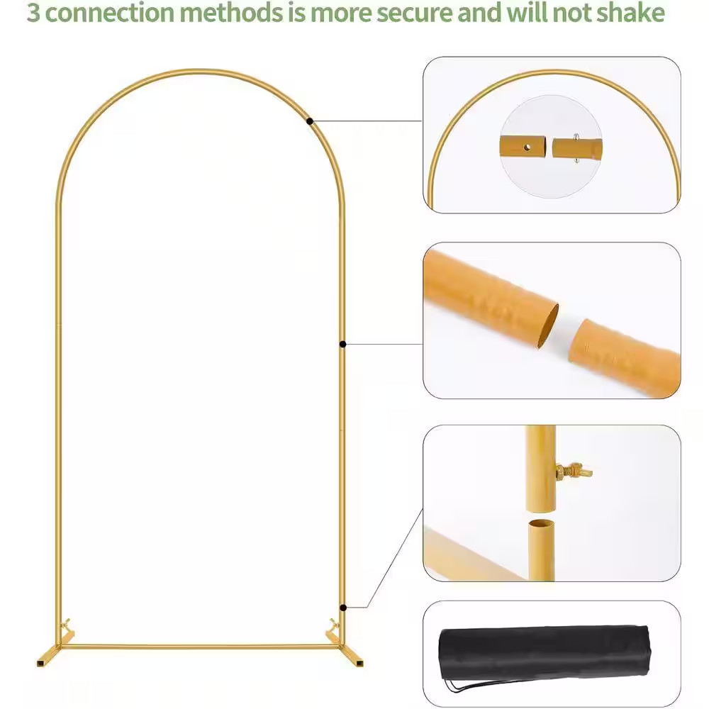 Set of 3 Gold Metal Wedding Arch Backdrop Stand 7.2 Ft. 6.6 Ft. 6 Ft. for Ceremo