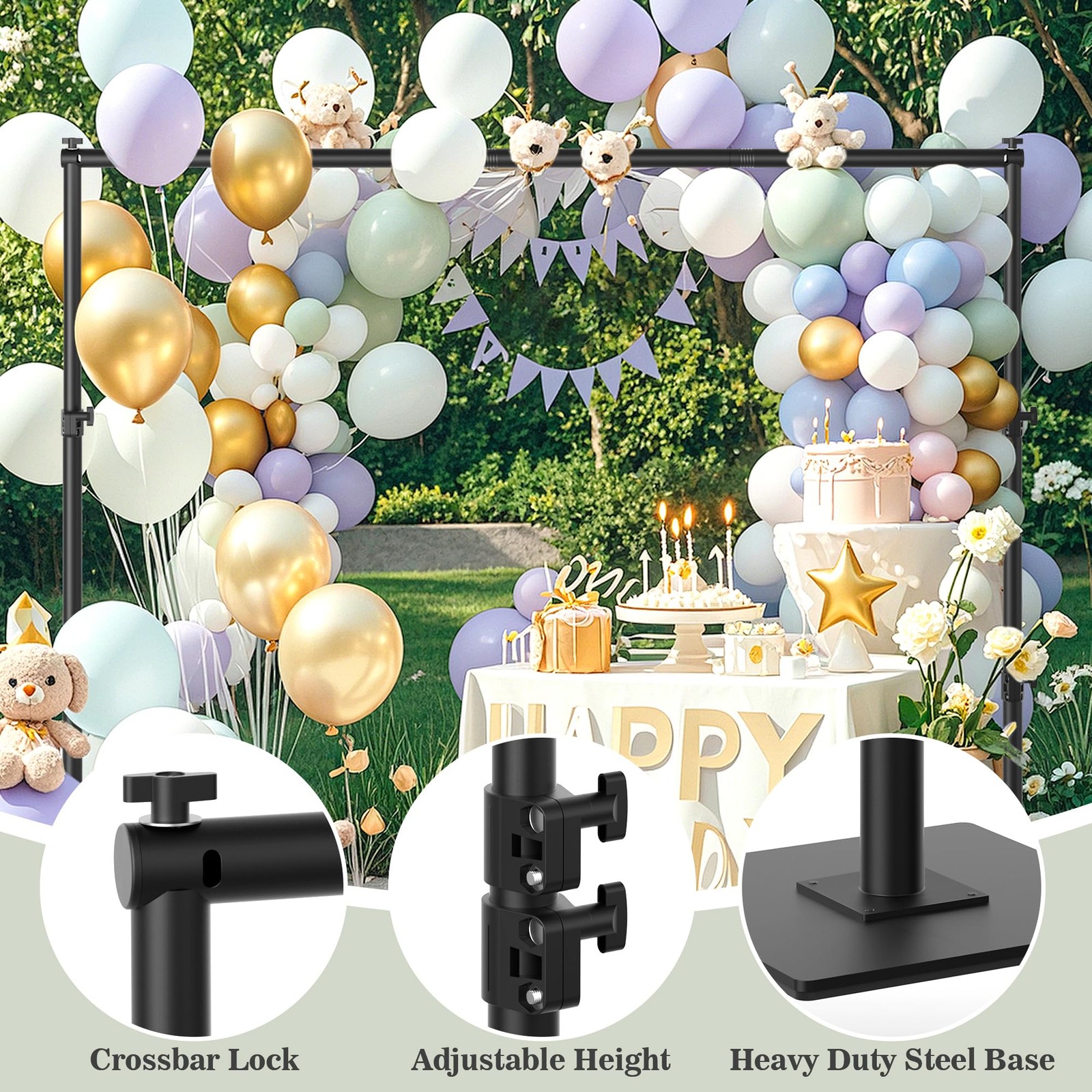 Square Backdrop Stand 6.5×10 ft, Adjustable Photo Backdrop Stand Kit, Heavy D…
