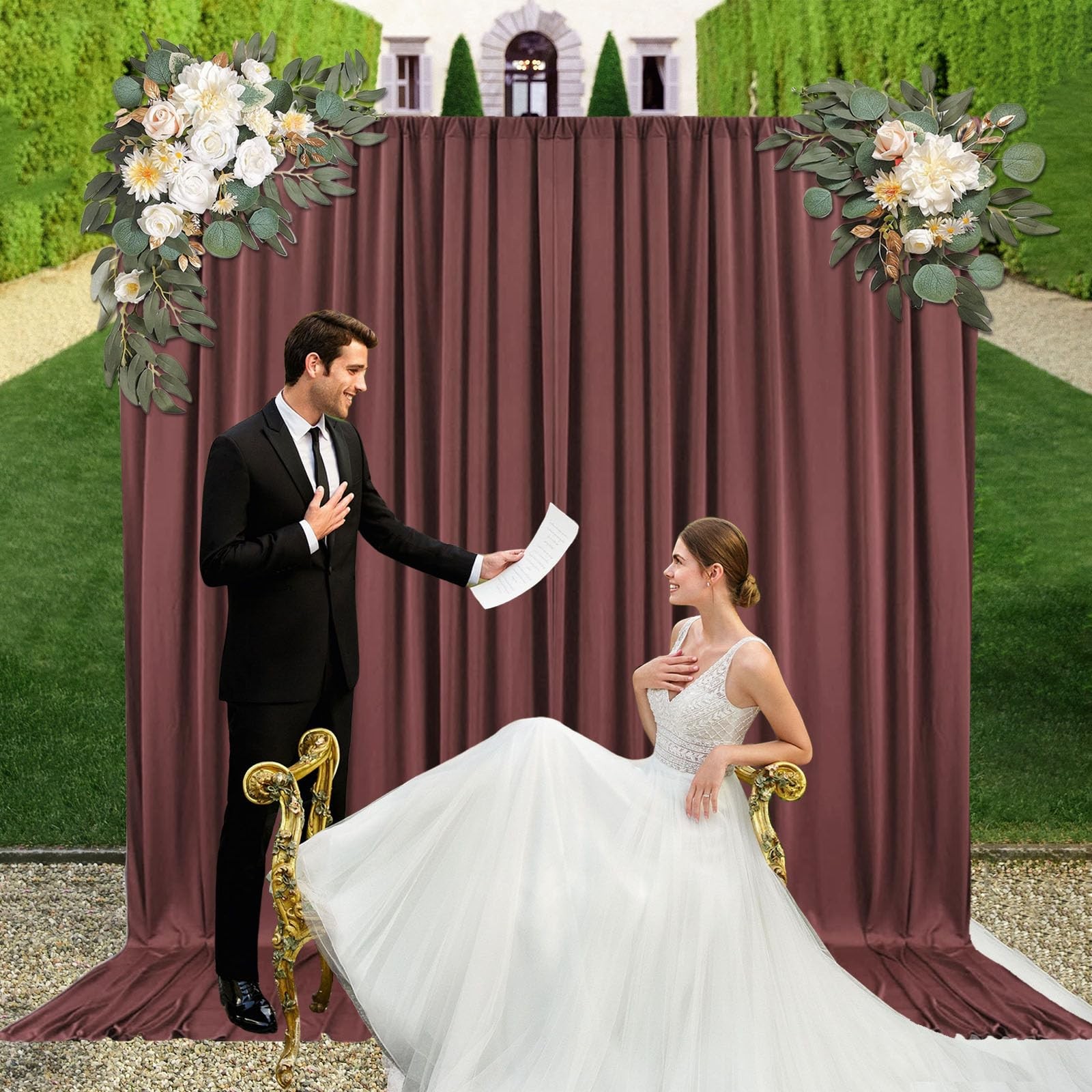 10ft x 7ft Red Brown Backdrop Curtains for Parties, Fabric Satin Background C…