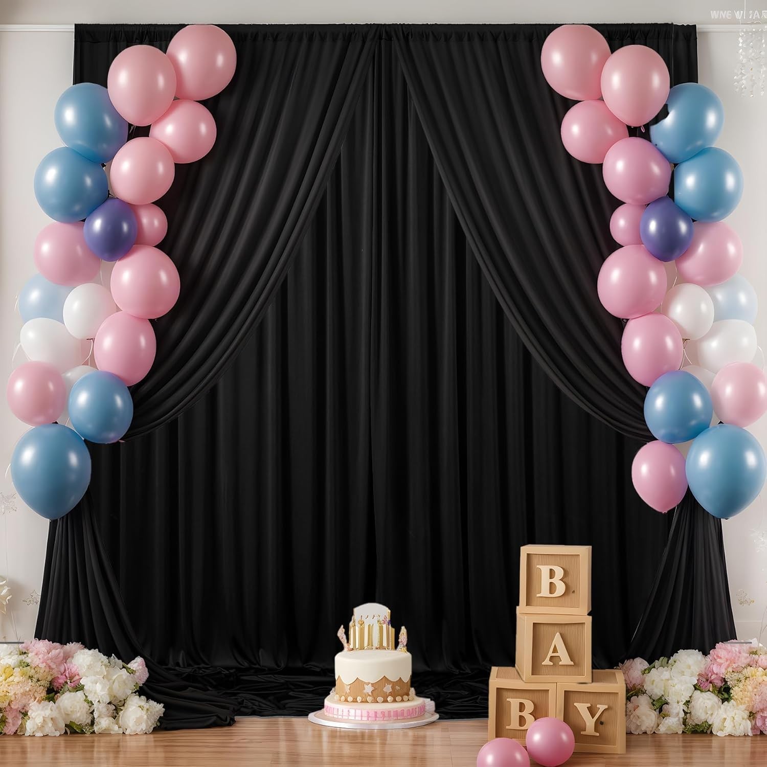 60ft x 10ft Wrinkle Free Black Backdrop Curtain W5ftxH10ft_12 Panels,