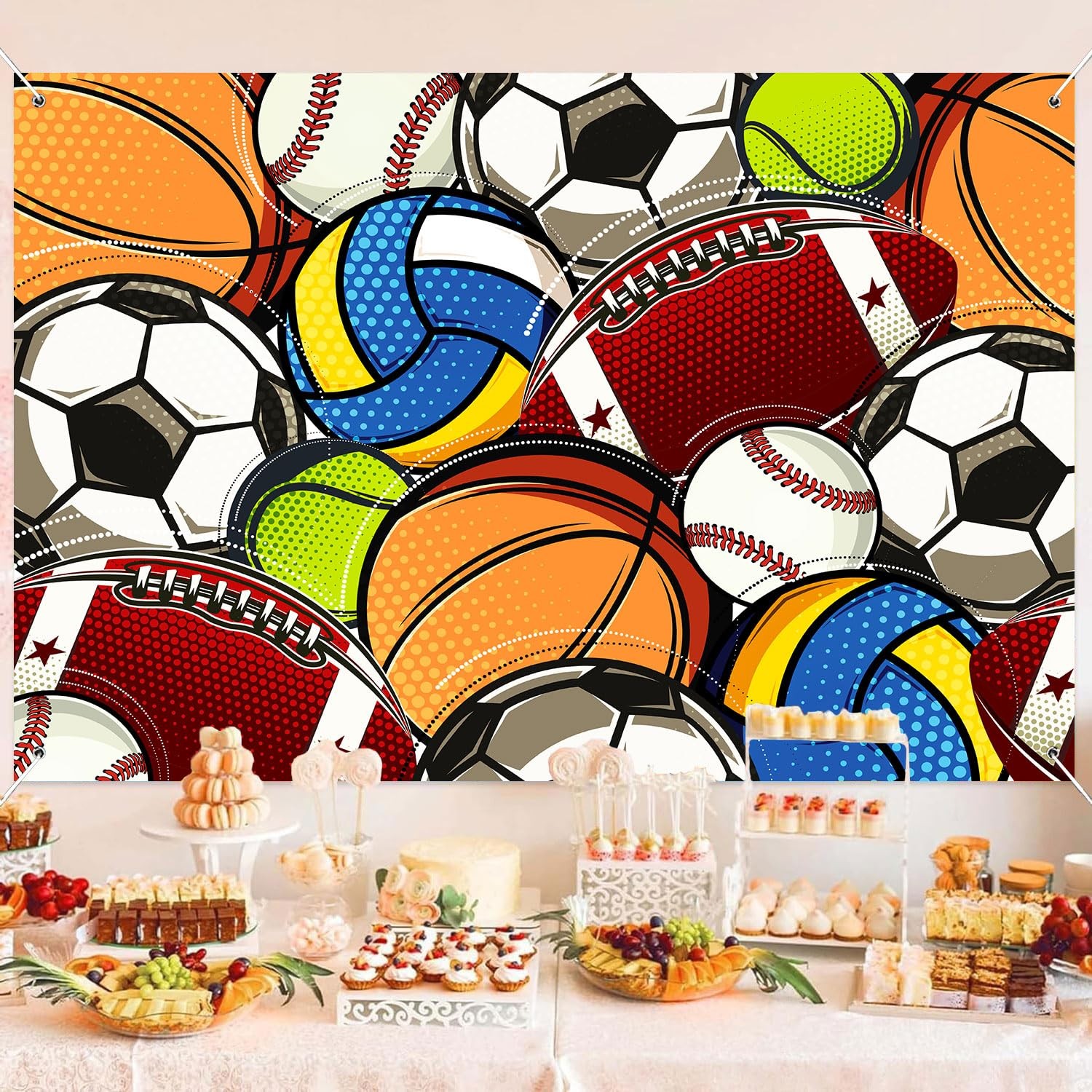 HANYING Sports Party Backdrop,Football Basketball Baseball Sports Theme Birth…