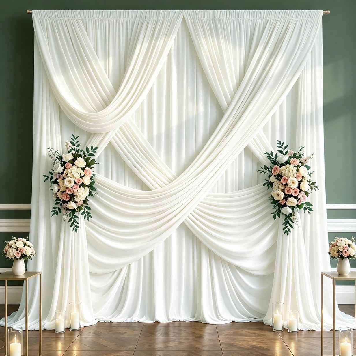 20×10 FT Ivory Wedding Backdrop Curtain, Fabric Backdrop Thick Polyester Drap…