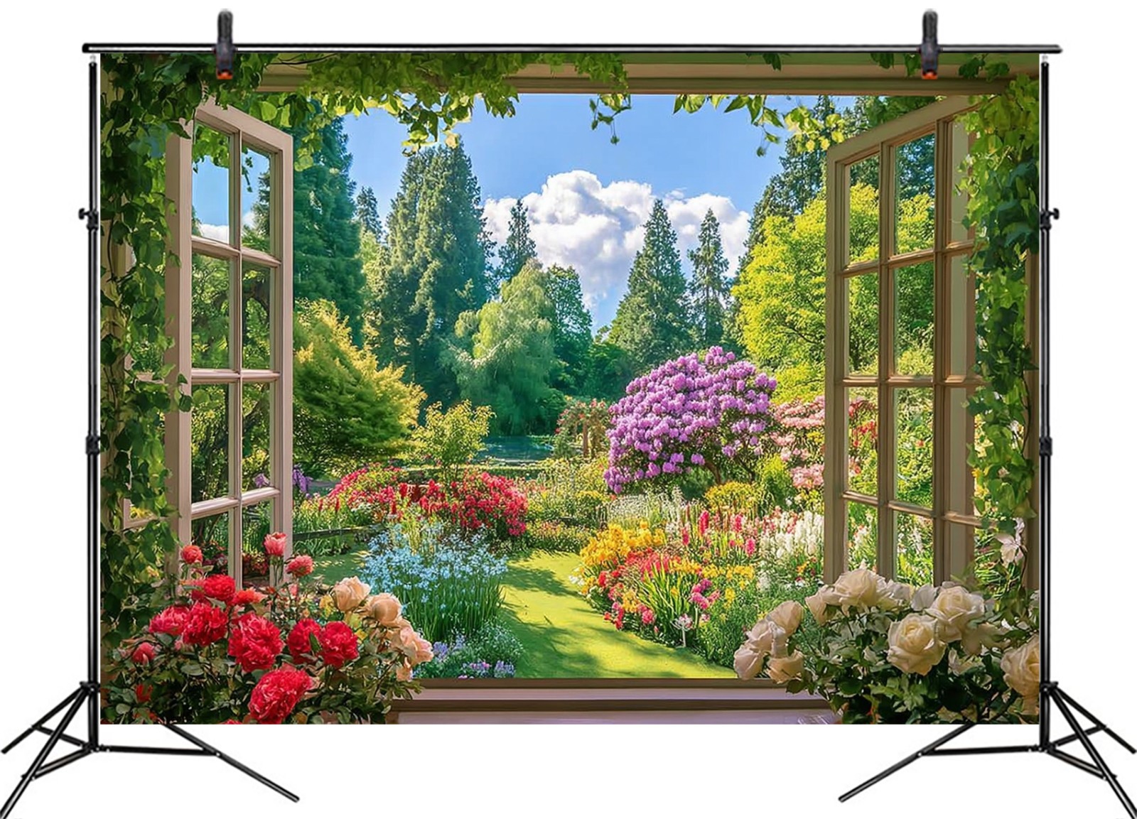 10x8ft Spring Summer Backdrop Garden Window Colorful Flower Photo Background