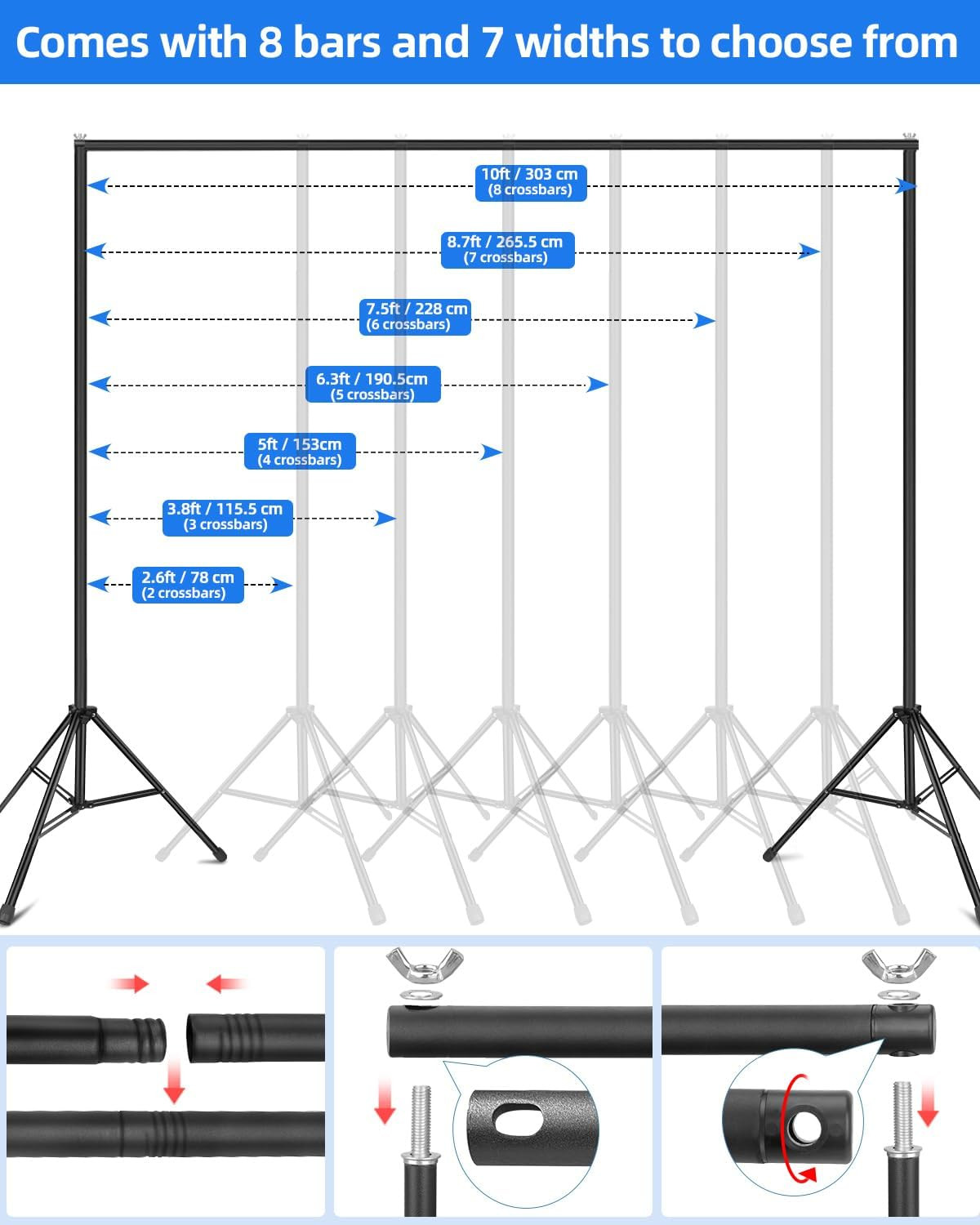 Backdrop Stand 10X8Ft (Wxh), Photography Background Stand for Parties, Adjustabl