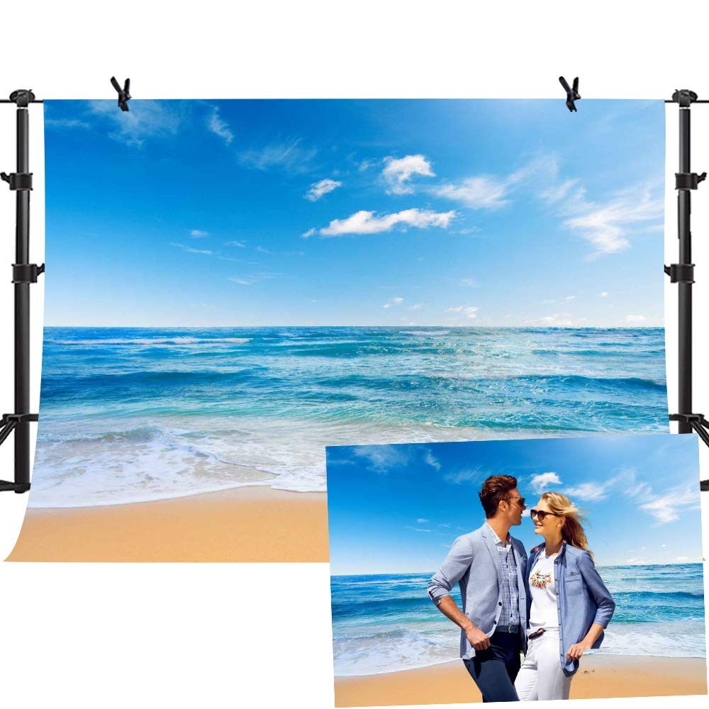 10X7ft Ocean Backdrop, Beach, Seamless Sea, Blue Sky, Summer Photo Background