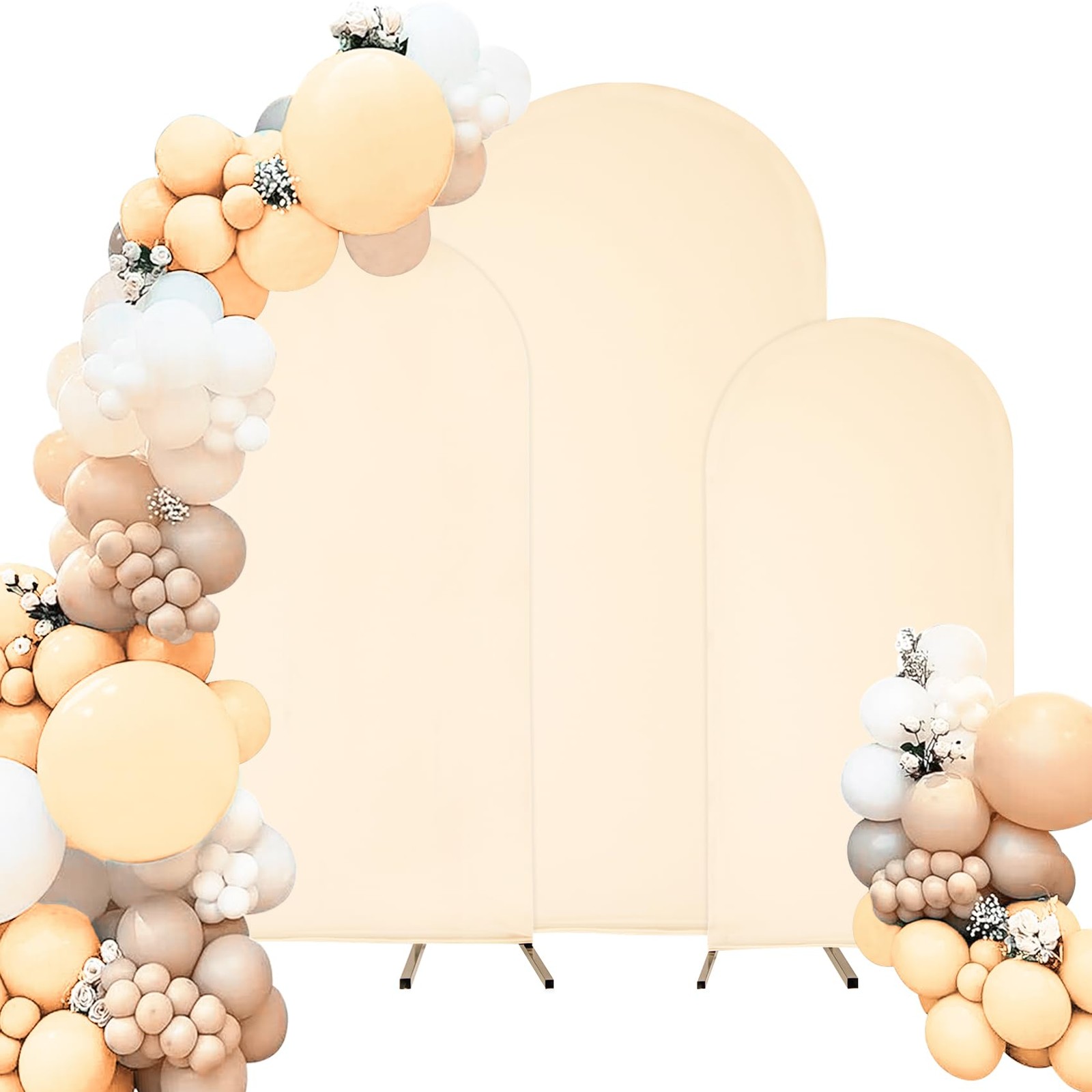 Spandex Fitted Wedding Arch Cover Set of 3 Beige Arch Backdrop Cover, Round T…