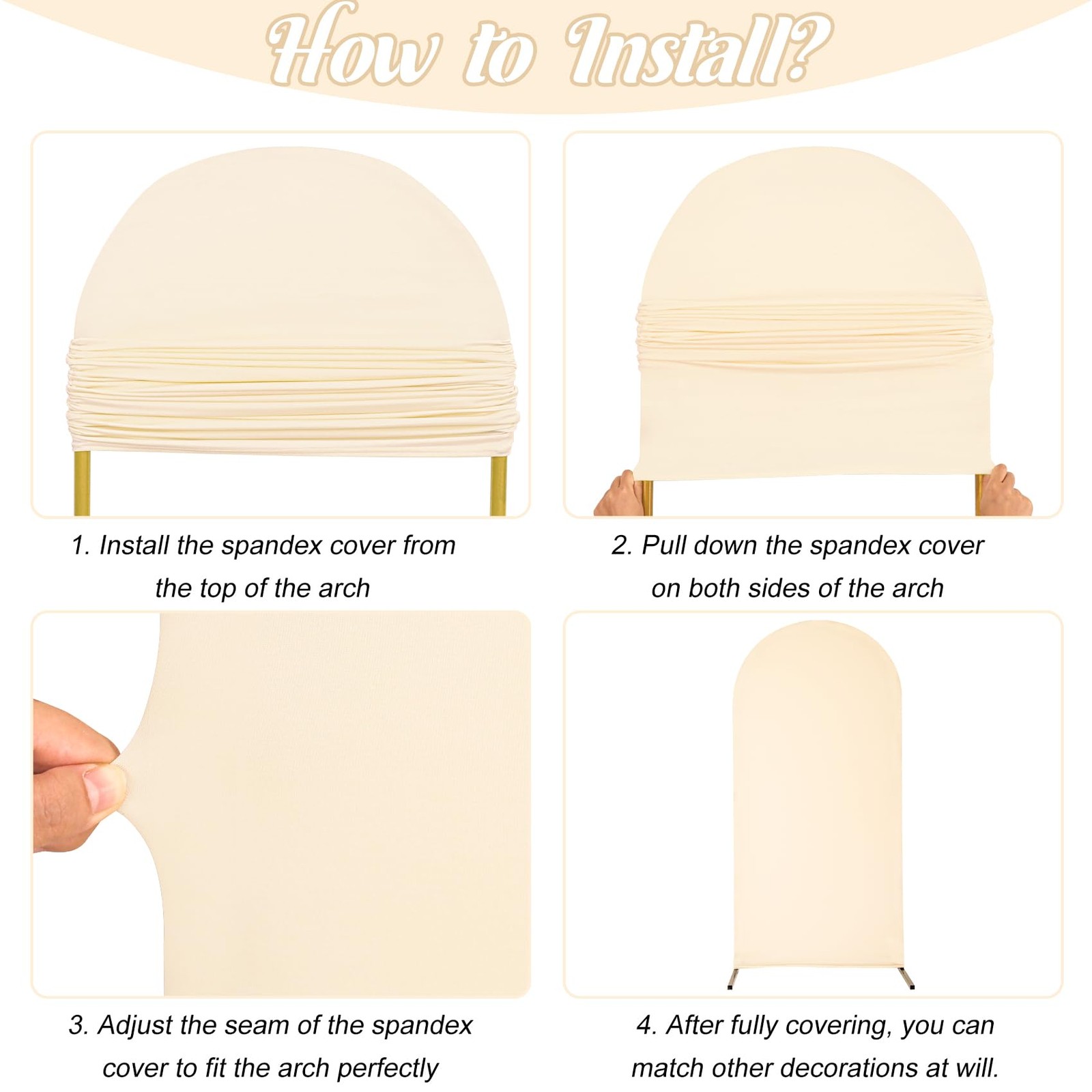 Spandex Fitted Wedding Arch Cover Set of 3 Beige Arch Backdrop Cover, Round T…