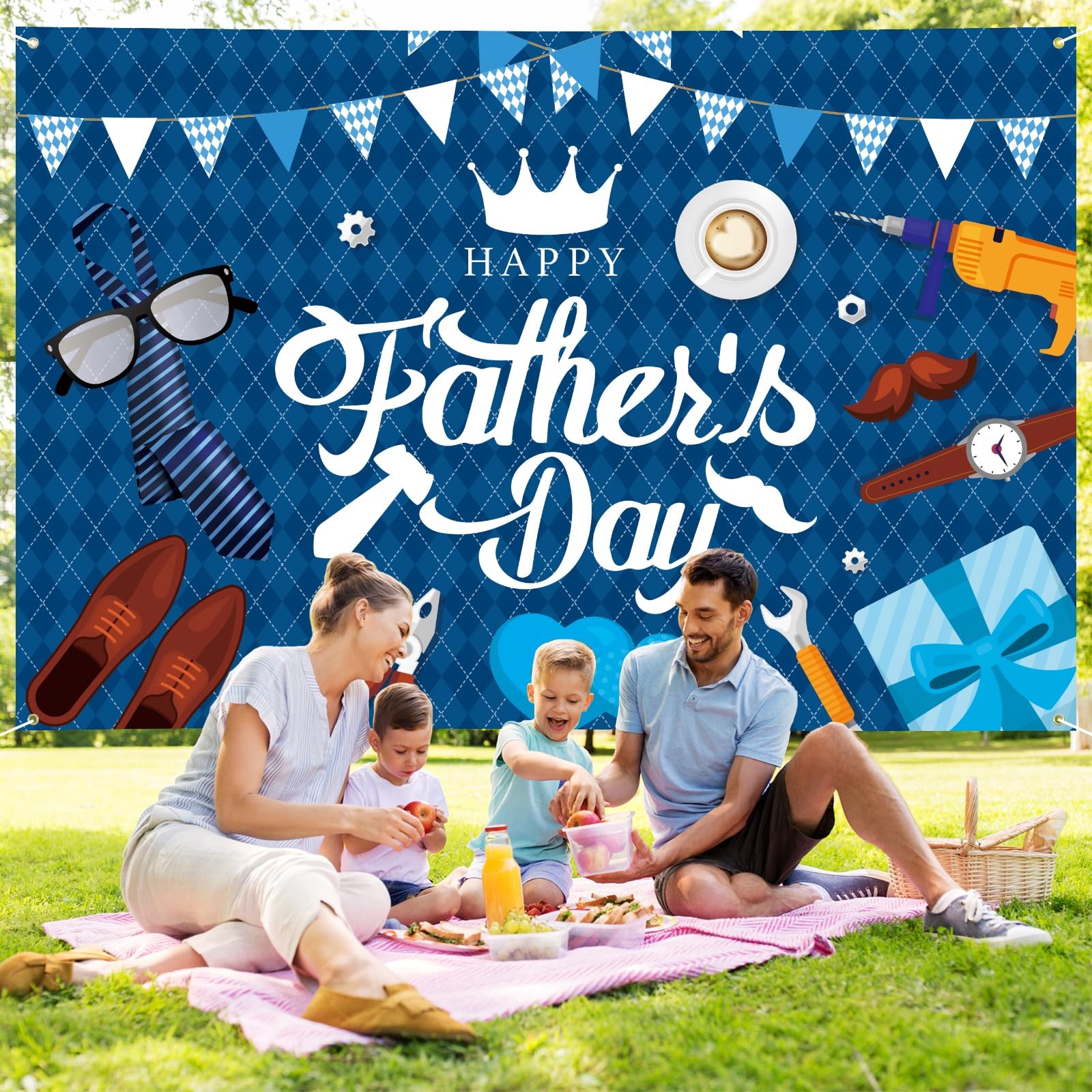 Large Fathers Day Banner Decorations 72″ x 48″ Happy Father’s Day Backdrop Blue
