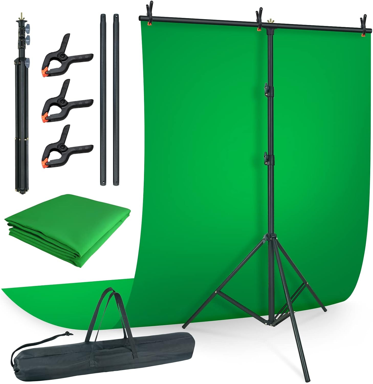 store Green Screen Backdrop Kit 5X6.7Ft, Portable Green Screen Stand with T-Shap