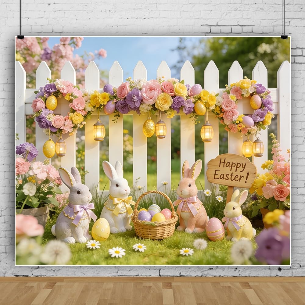 10x8ft Easter Backdrop Glitter Fence Flower Spring Garden Backdrops for Photo…