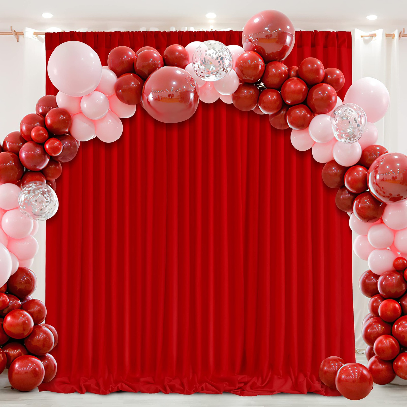 Red Backdrop Curtains Polyester Photo Backdrop Drapes Wedding 5x10ft 2 Panels