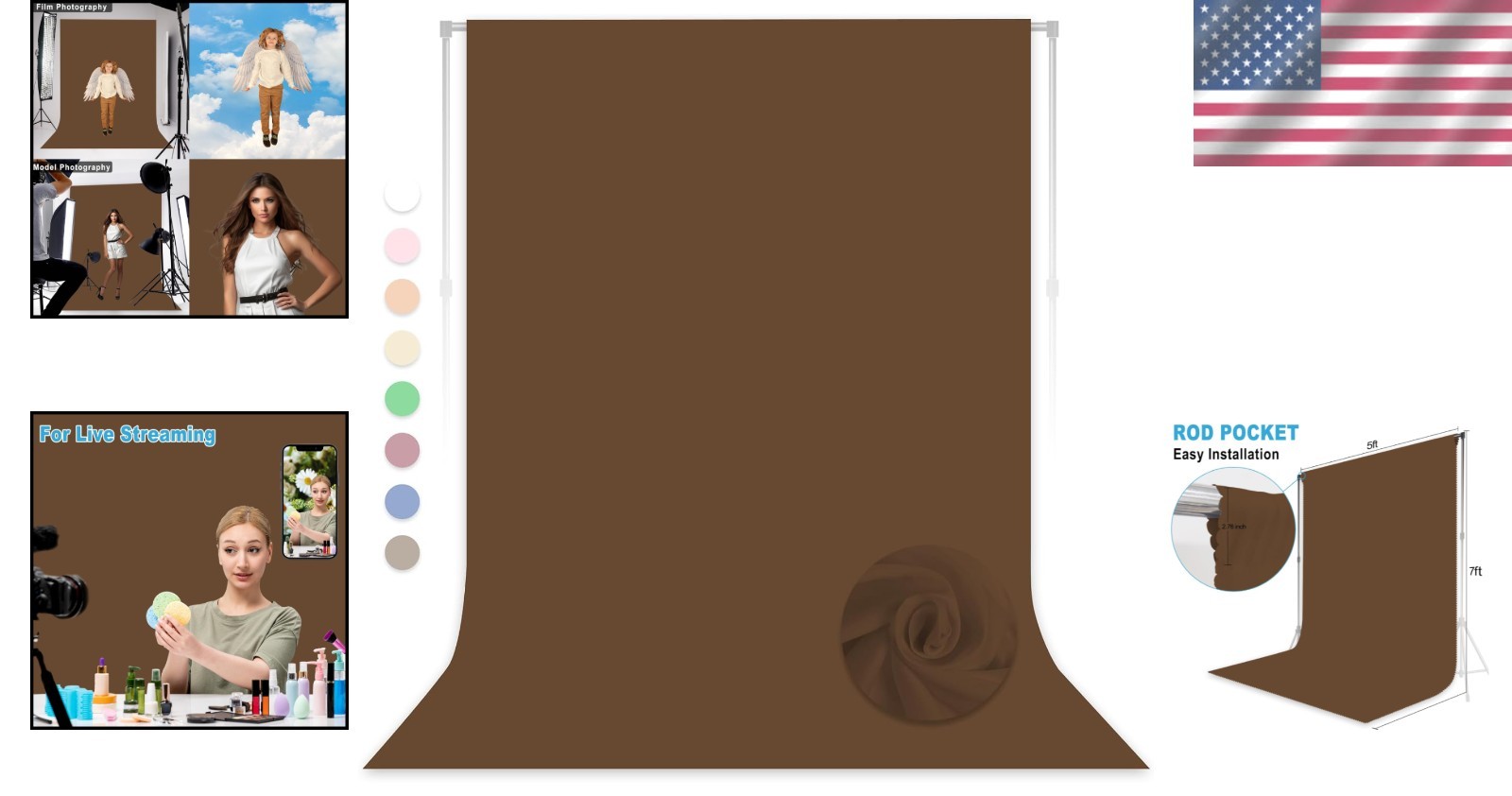 Versatile 5x7FT Brown Backdrop for Weddings, Parties, and Product Photography