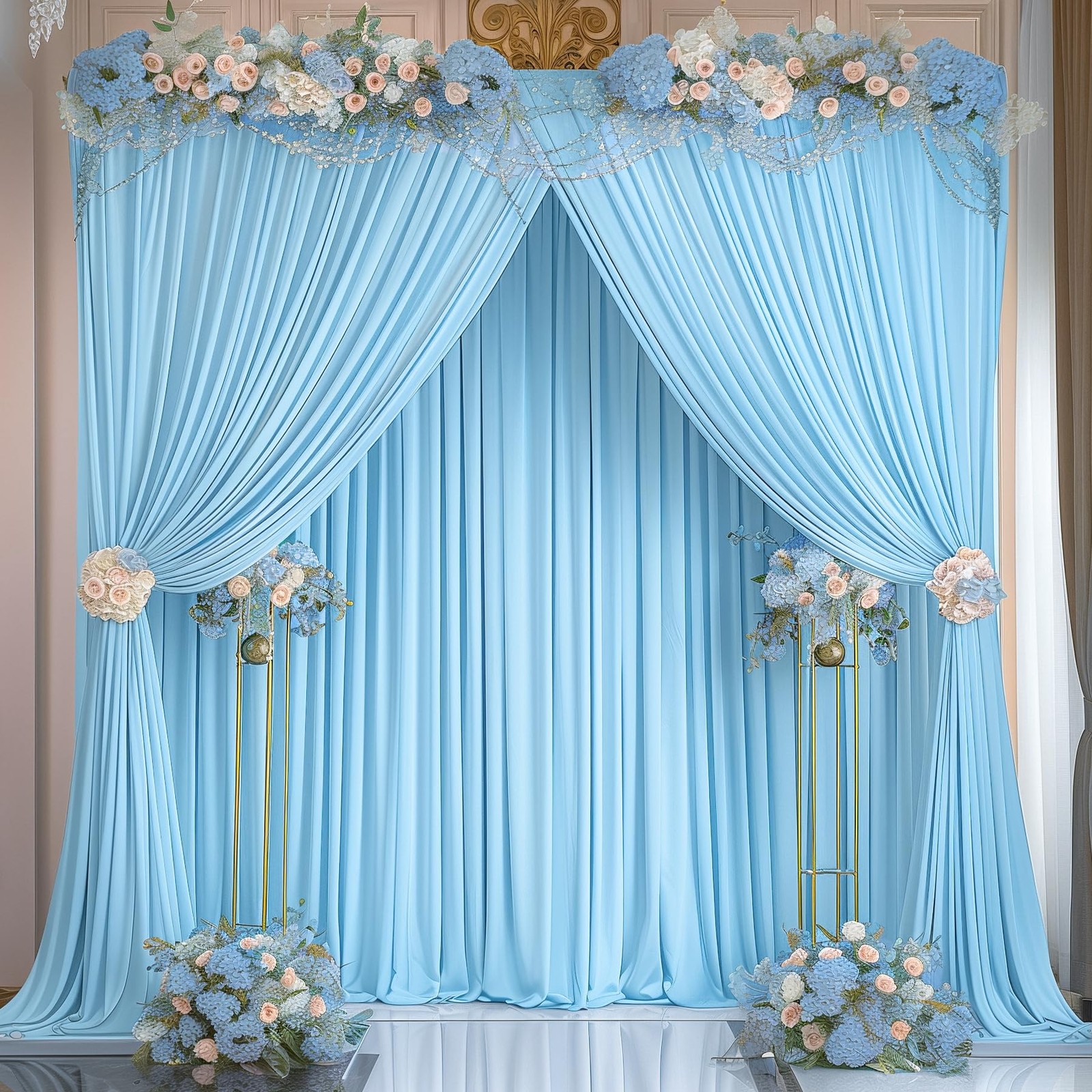 Blue Backdrop Curtains 4 Panels – -Free Light Blue Curtains Polyester Photogr…