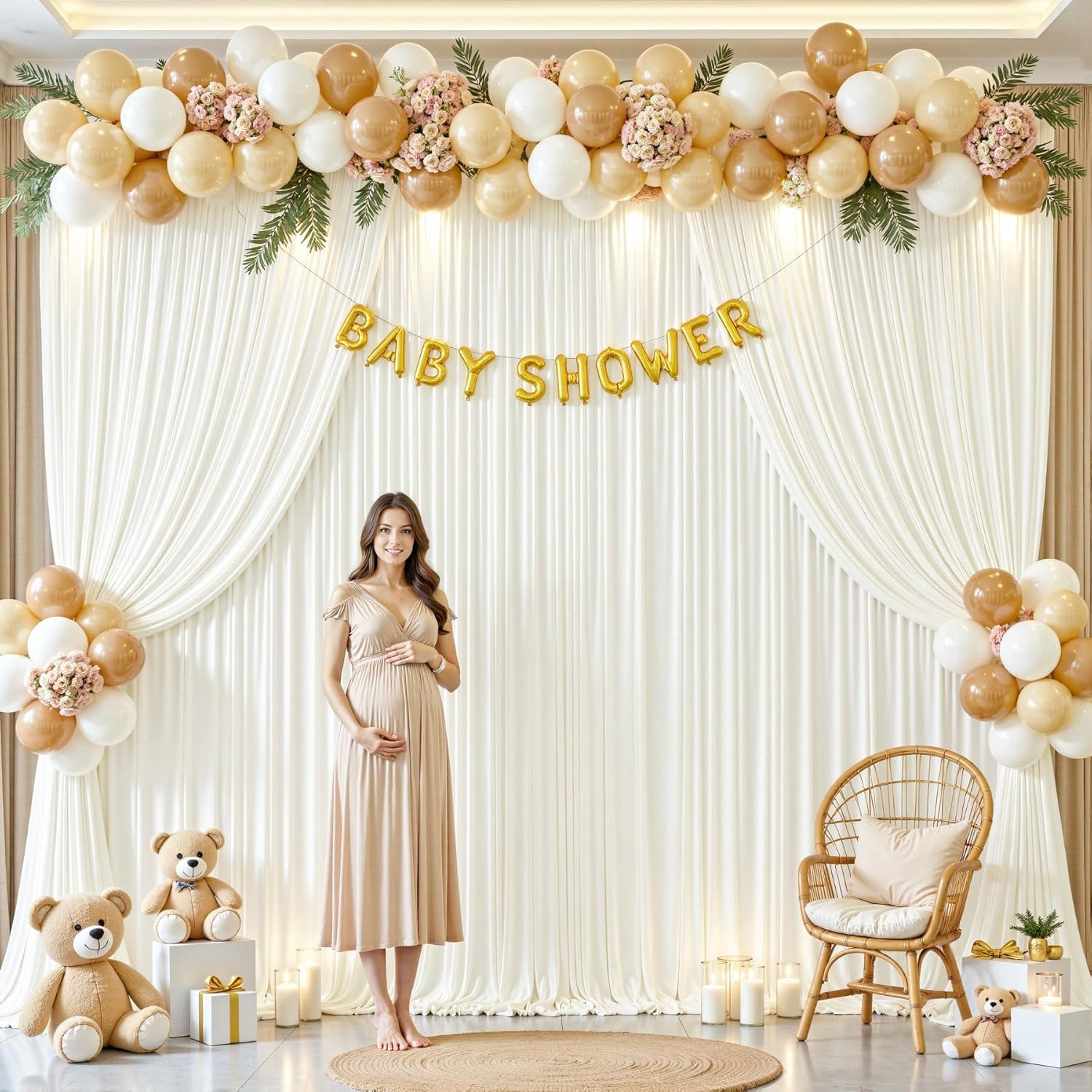 Ivory Backdrop Curtains 32x10ft for Baby Showers & Parties – 8 Panels