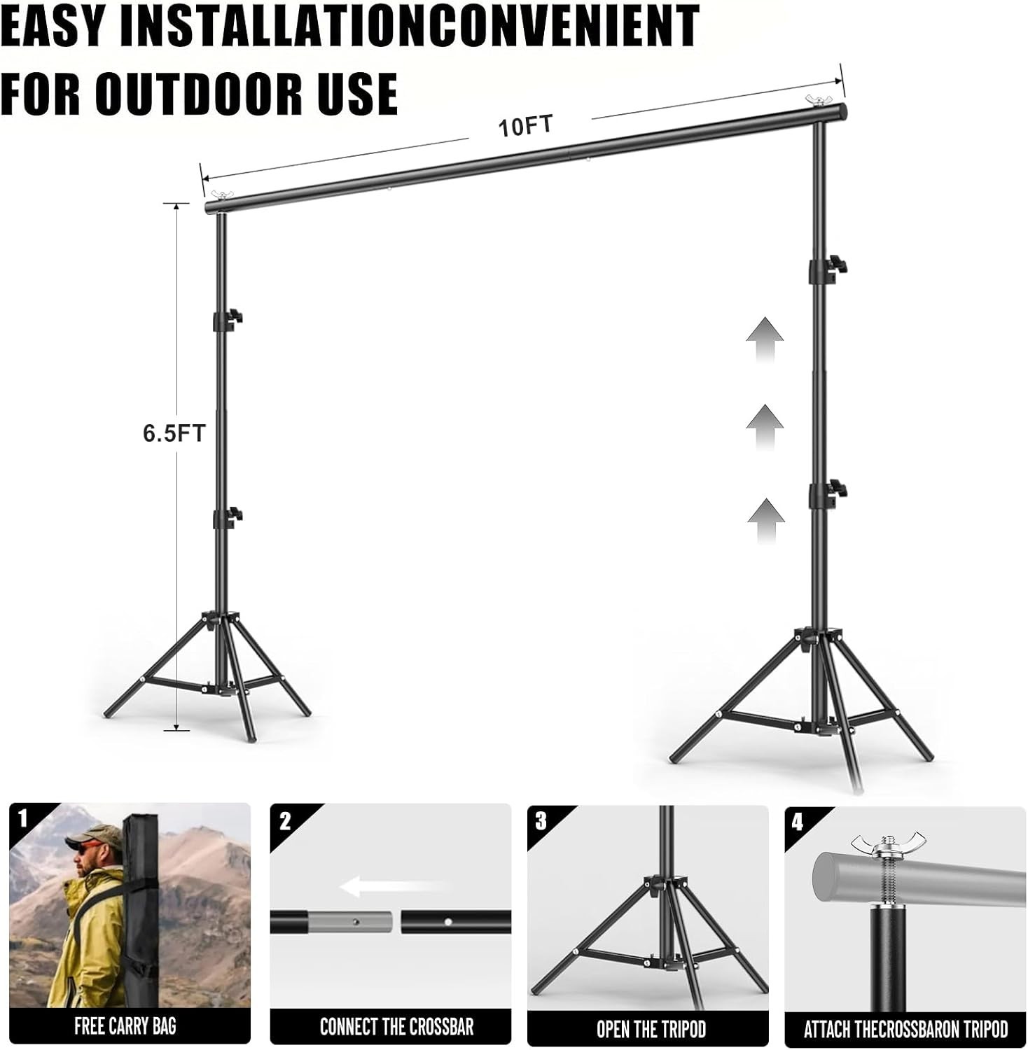 6.5×10 FT Adjustable Backdrop Support Stand Kit for Photography Events