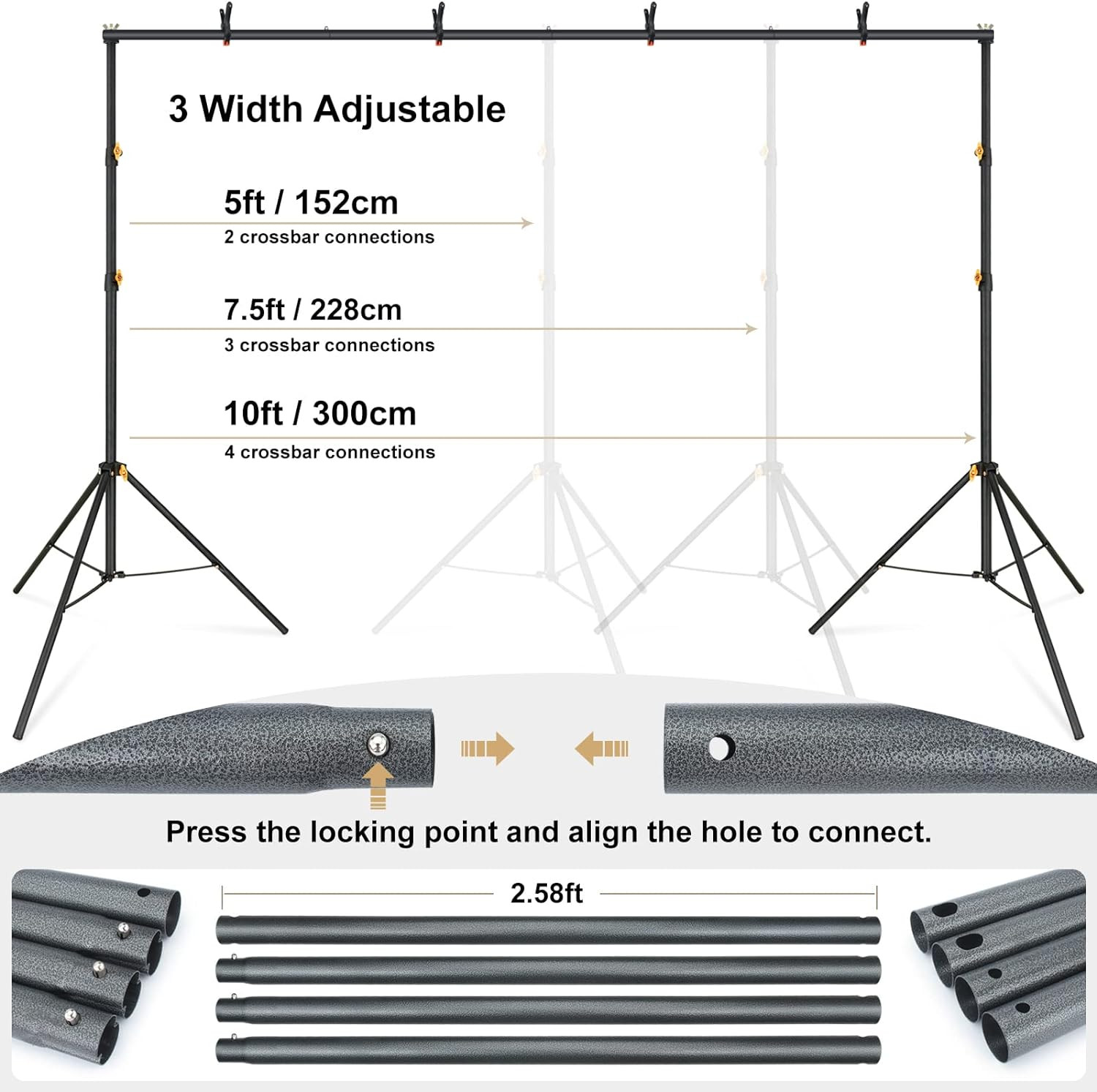 Kit de soporte para telón de fondo Lincostore de 3 x 2 m, ajustable