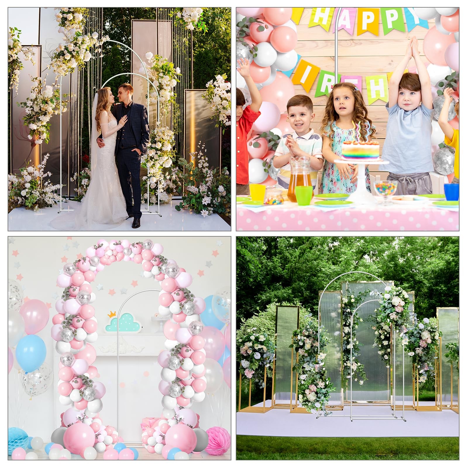 Metal Arch Backdrop Set of 2 (7.3FT/6FT), Balloon Arch Stand for Wedding Cere…