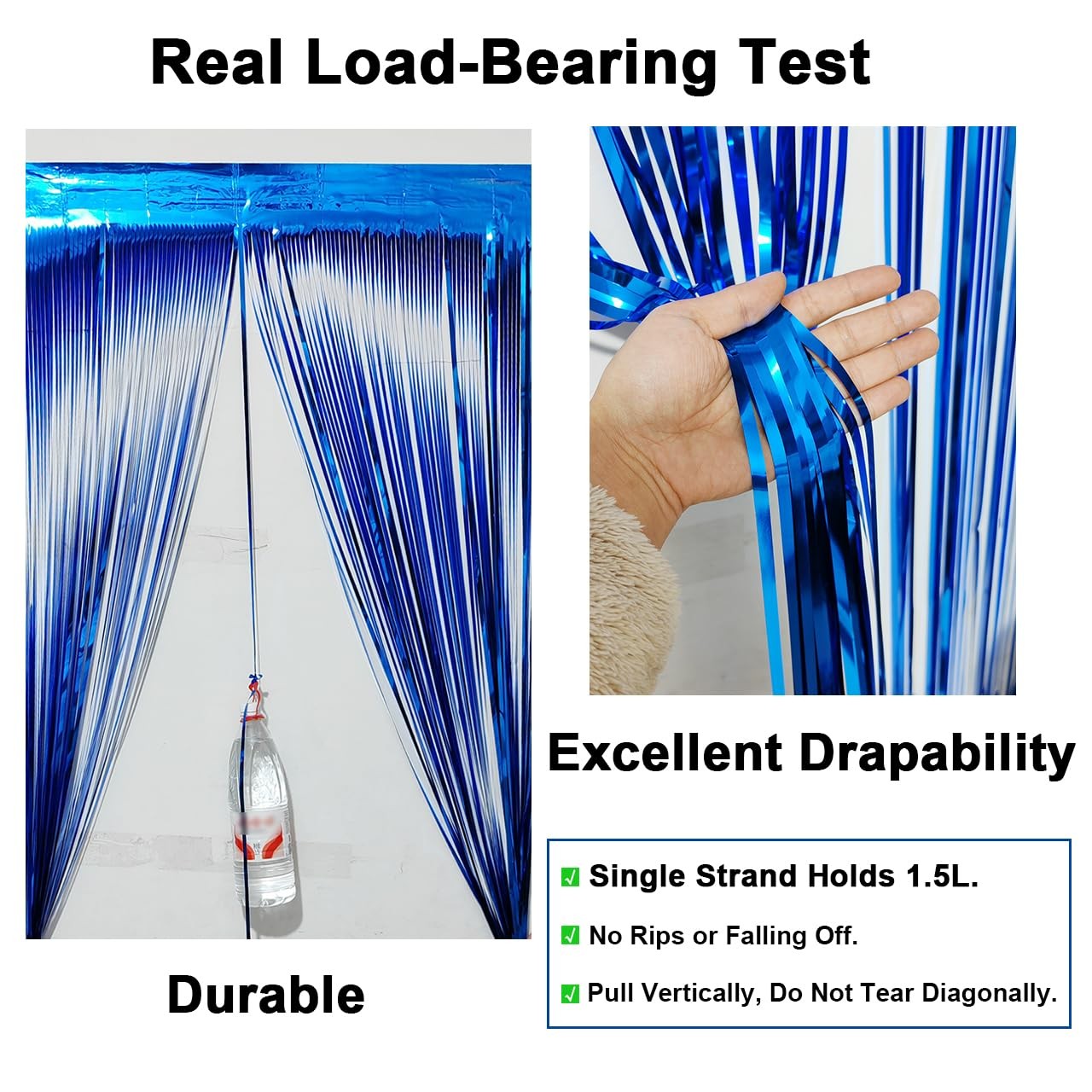 2 Pack Thickened Royal Blue Metallic Foil Fringe Curtains 2 Pack,