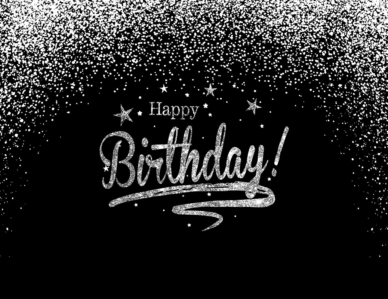 Happy Birthday Silver Stars Black & White 7x5ft Vinyl Backdrop Photo Background