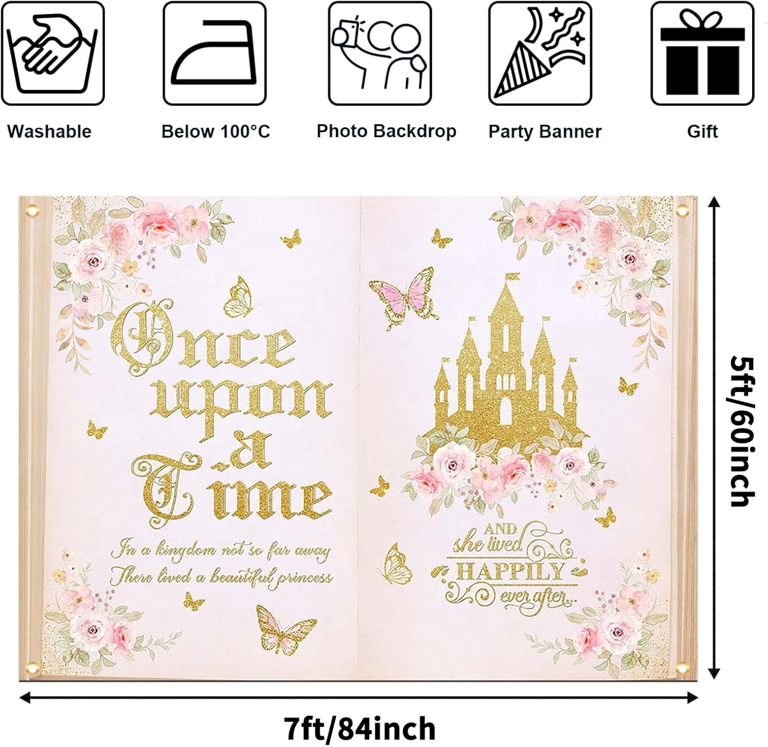 Once Upon a Time Backdrop for Girls Floral Castle Princess Fairy Tale Birthda…