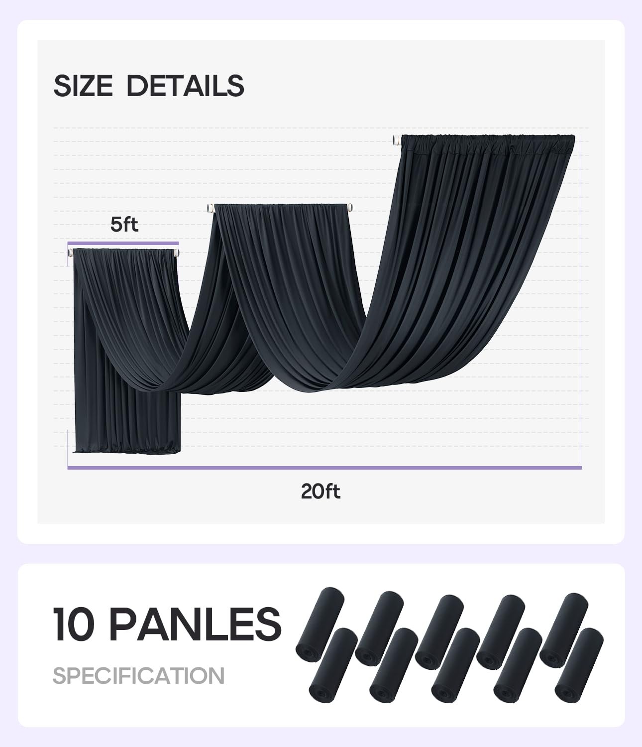 Domova 50ft x 20ft Black Ceiling 50FTx20FT (W5’xH20′, 10 Panels),