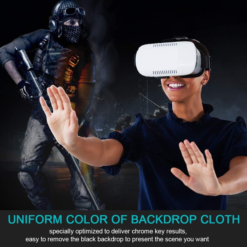10×12 ft Black Polyester Backdrop for Photography & Video, Includes Clips & Clam