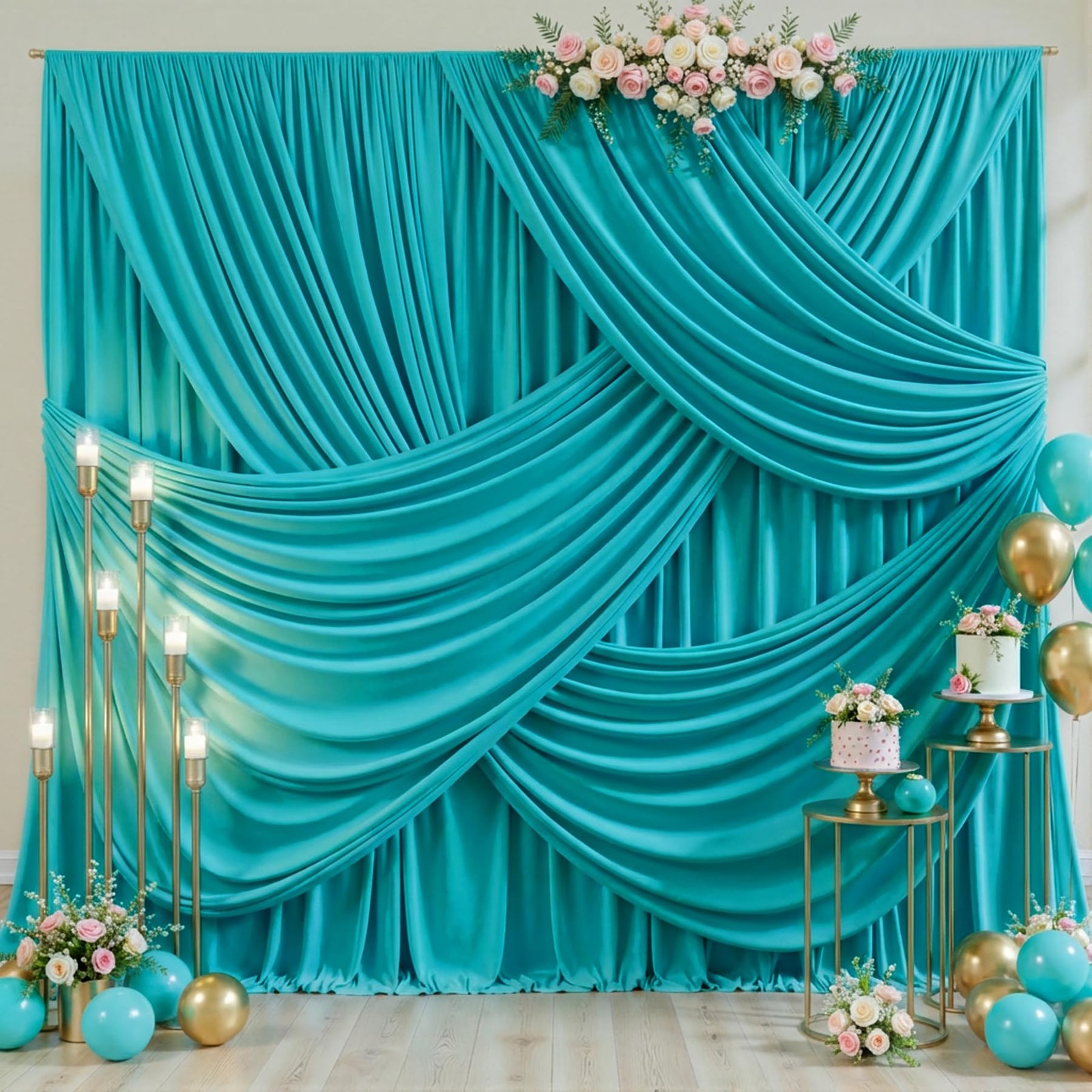 10×10 FT Turquoise Backdrop Curtain Wrinkle Free Drapes 5×10 FT 2 Panels
