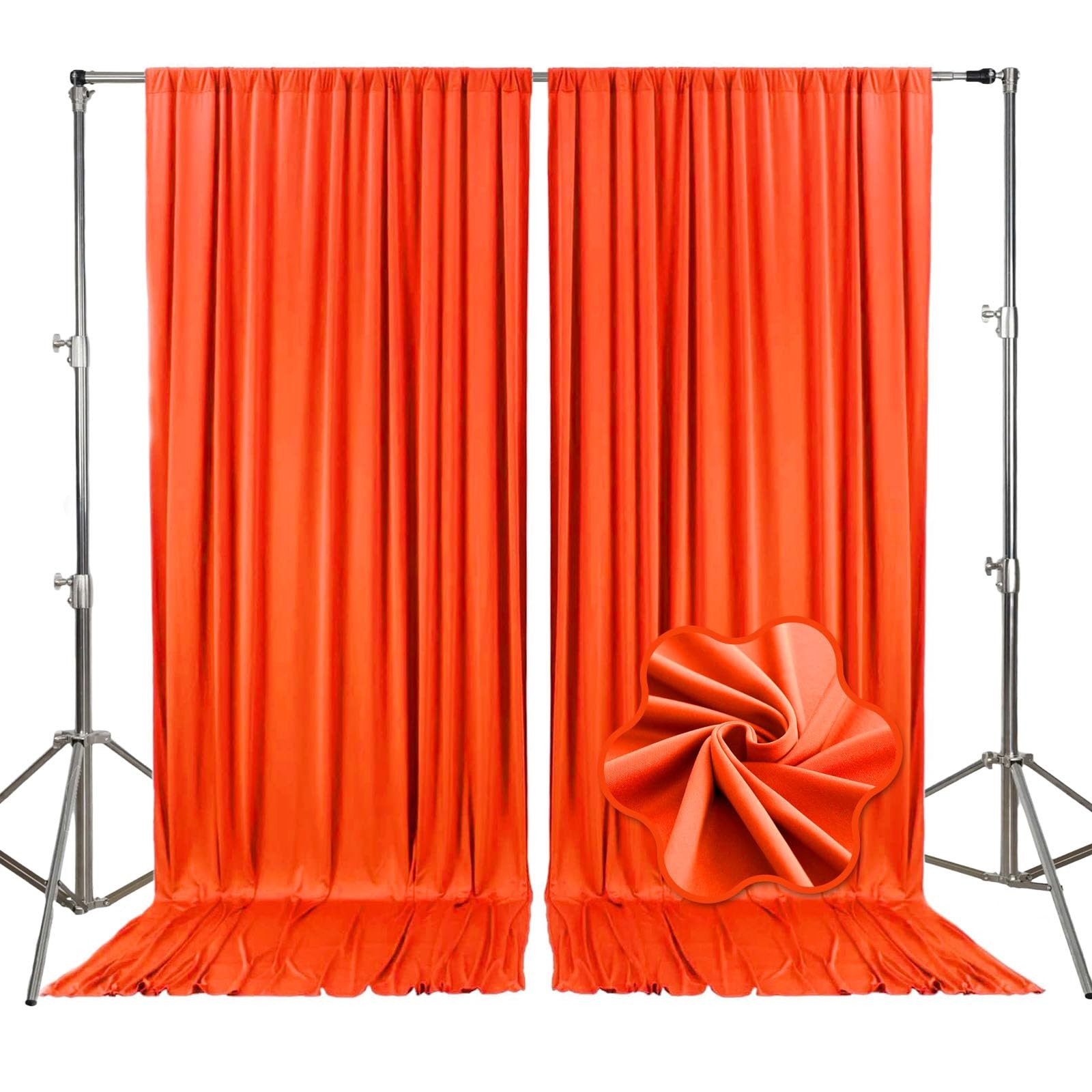 10×10 FT Deep Orange Backdrop Curtains For Parties Polyester Fabric 2 Panels
