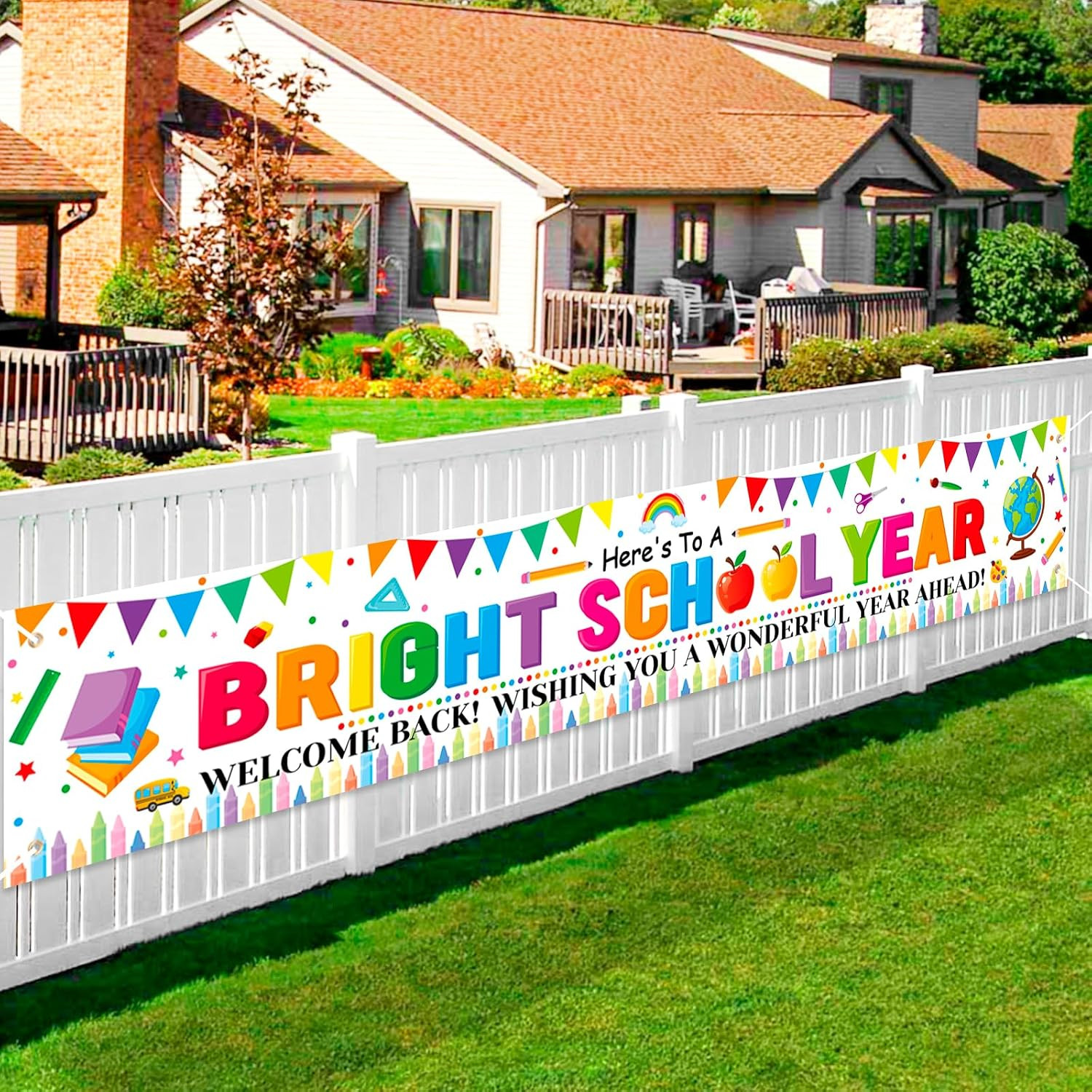 Here’S to a Bright School Year Yard Sign Banner,Back to School Fence Banner for