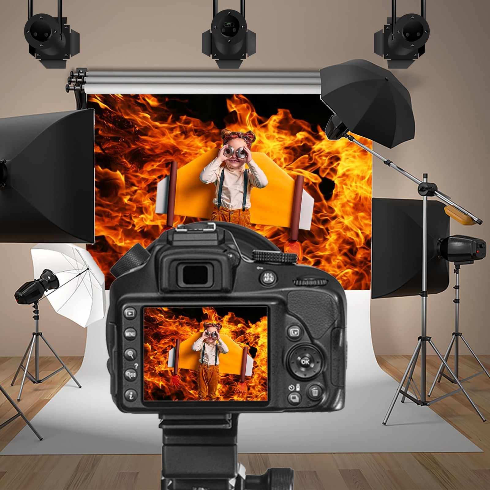 5x4Ft Raging Fire Backdrop Flame Decor Black Photography Campfire Studio Prop