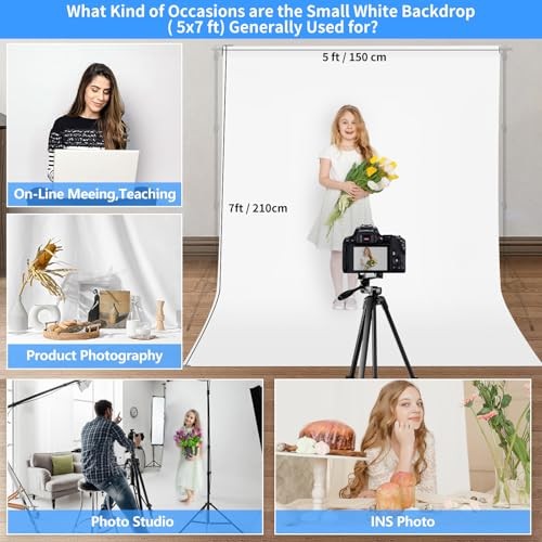 Photo Backdrop Curtains, 5×7 ft Backdrop for Photoshoot 5x7ft White
