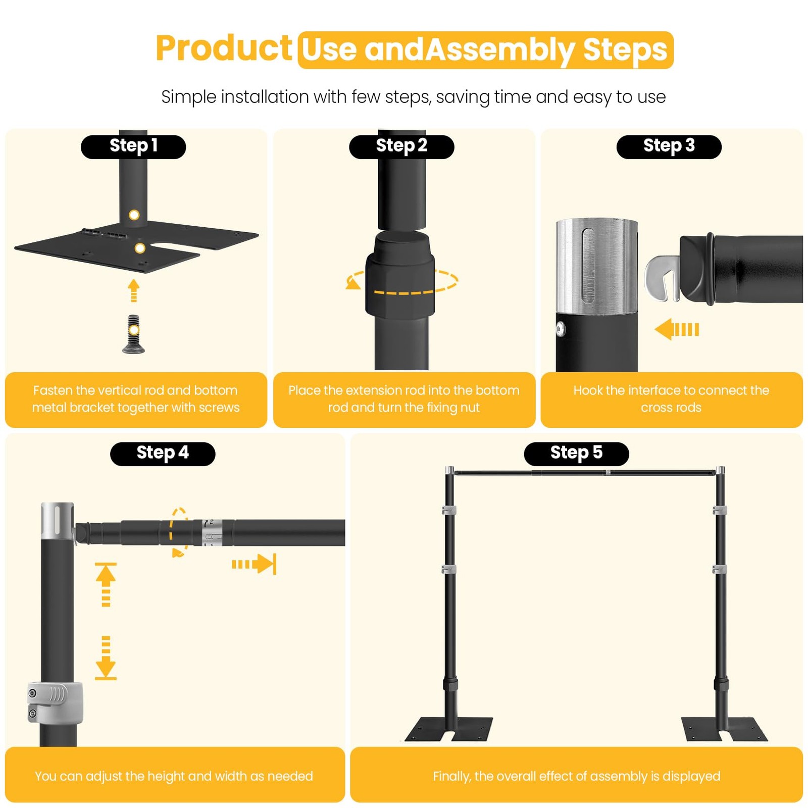 10ft x 10ft Adjustable Backdrop Stand Kit – Heavy Duty Pipe and Drape Stand f…
