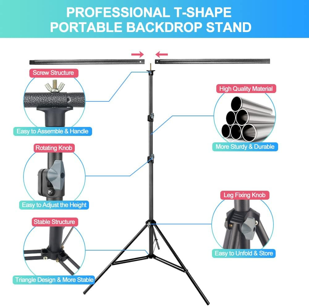 Portable Green Screen Backdrop with Stand Kit for Streaming – 6.5x10ft