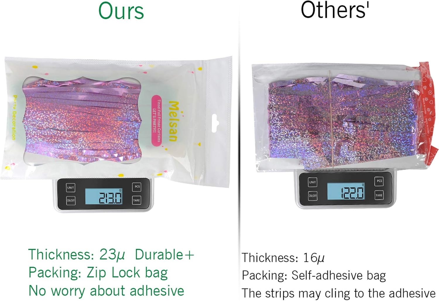 Melsan 2 Pack 3.2 ft x 8.2 Tinsel Foil Fringe x ft, Pinkish Purple